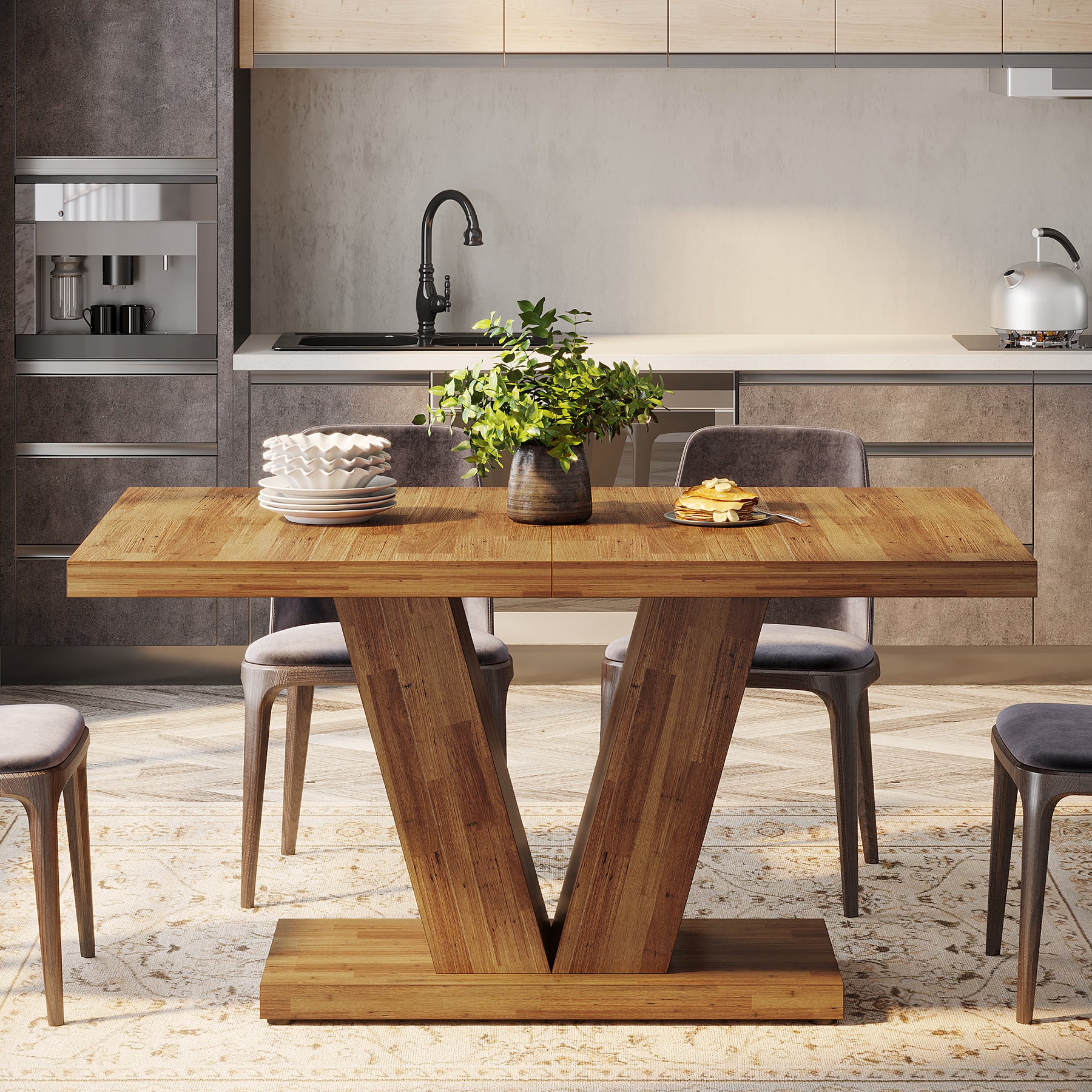 Tribesigns Table à manger rustique, Table de cuisine blanche en bois de ferme