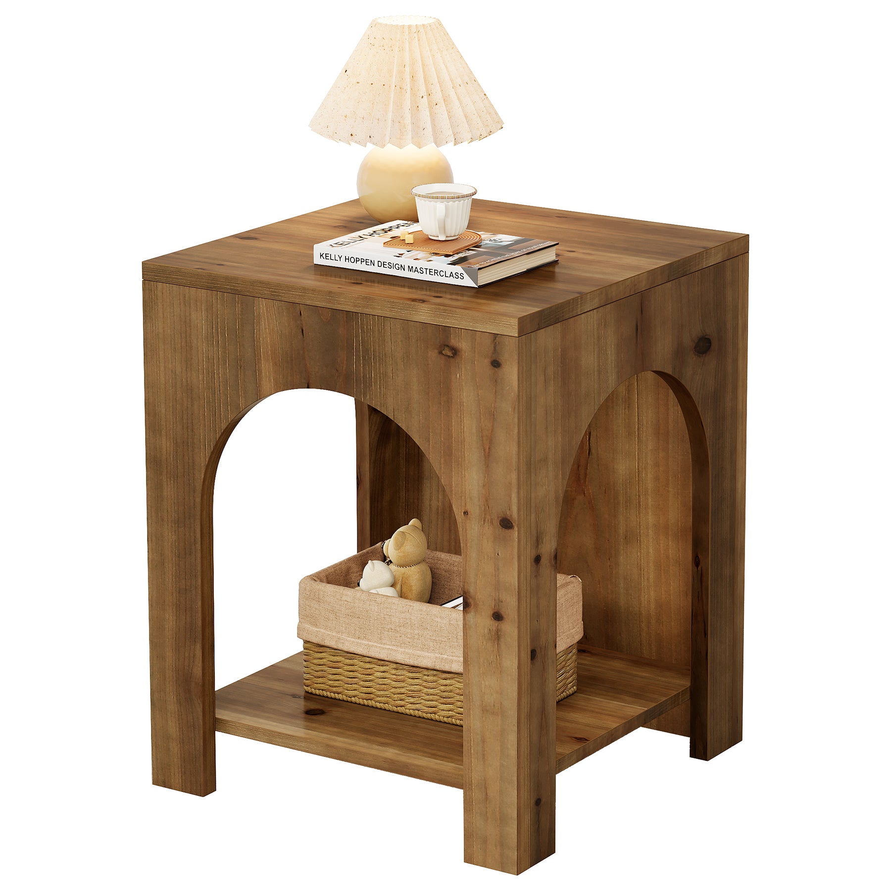 Tribesigns Table d'appoint style campagnard 2 niveaux en bois carrée marron, Bois massif, style campagnard