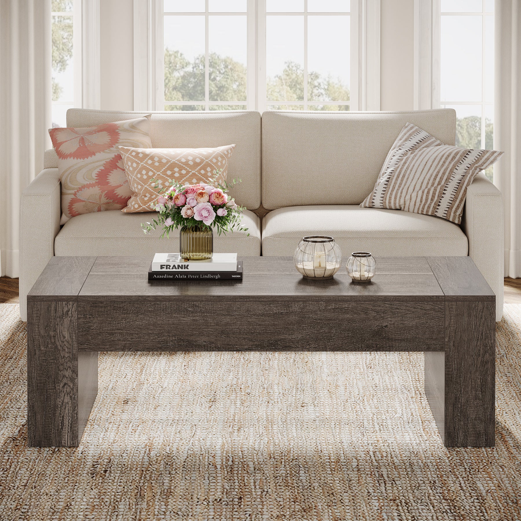 Tribesigns Table Basse Rectangulaire pour Salon, 130 x 70 x 45 cm, Table de Salon Bois