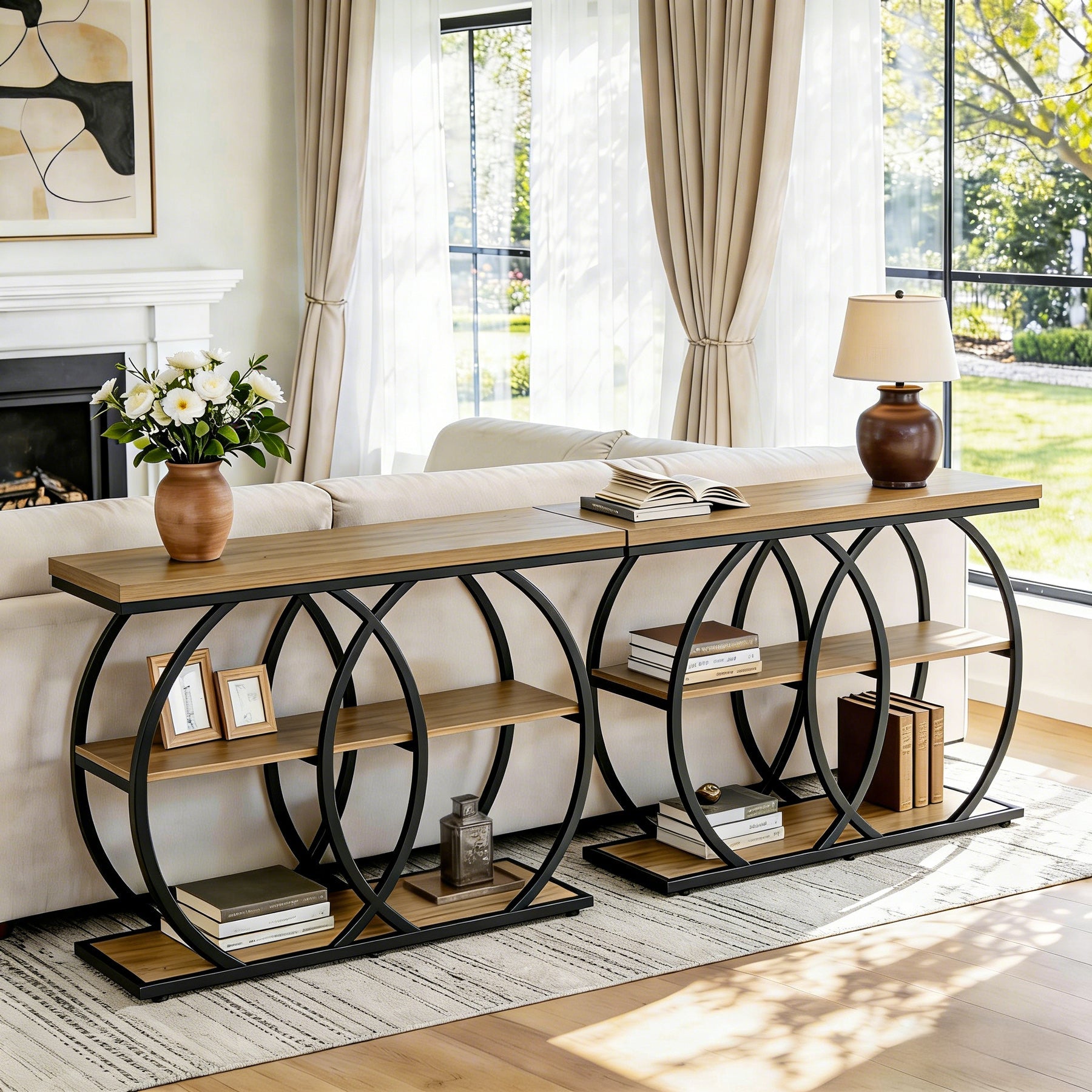 Tribesigns Console industrielle de 105 cm, Table d'appoint à 3 niveaux avec rangement