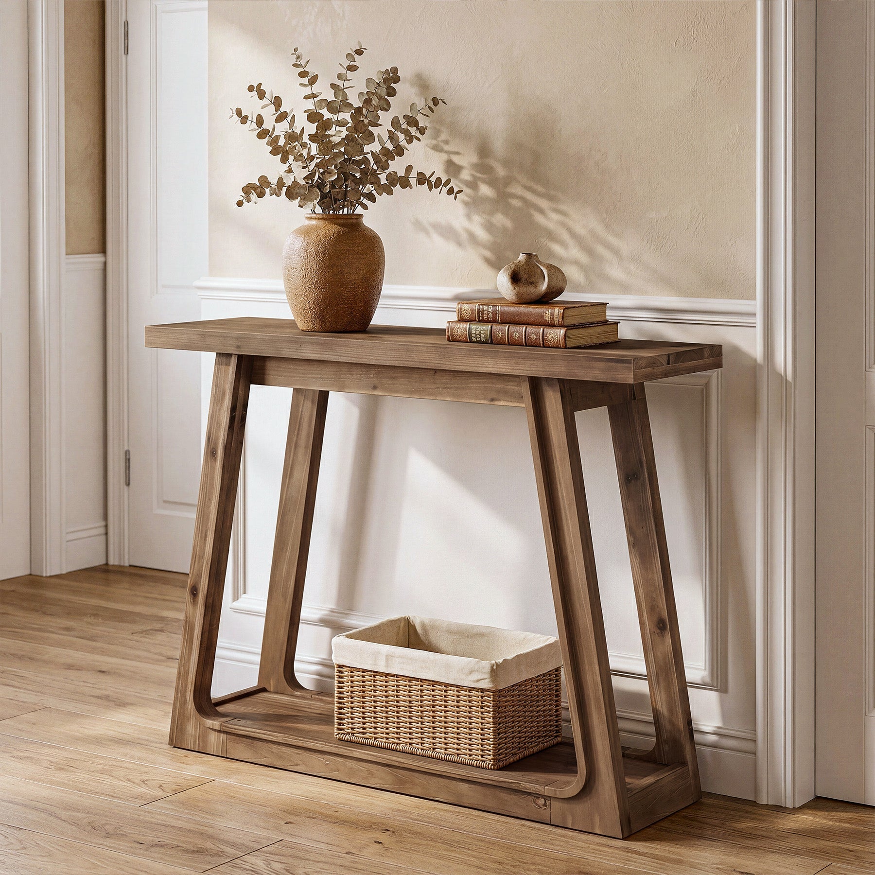 Tribesigns Massivholz Konsolentisch 105 cm mit Ablage, 2-stufiger Sofatisch im Landhausstil