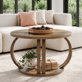 Tribesigns Runder Couchtisch 80 cm mit Ablage, Wohnzimmertisch mit skulpturalem Säulenfuß 3