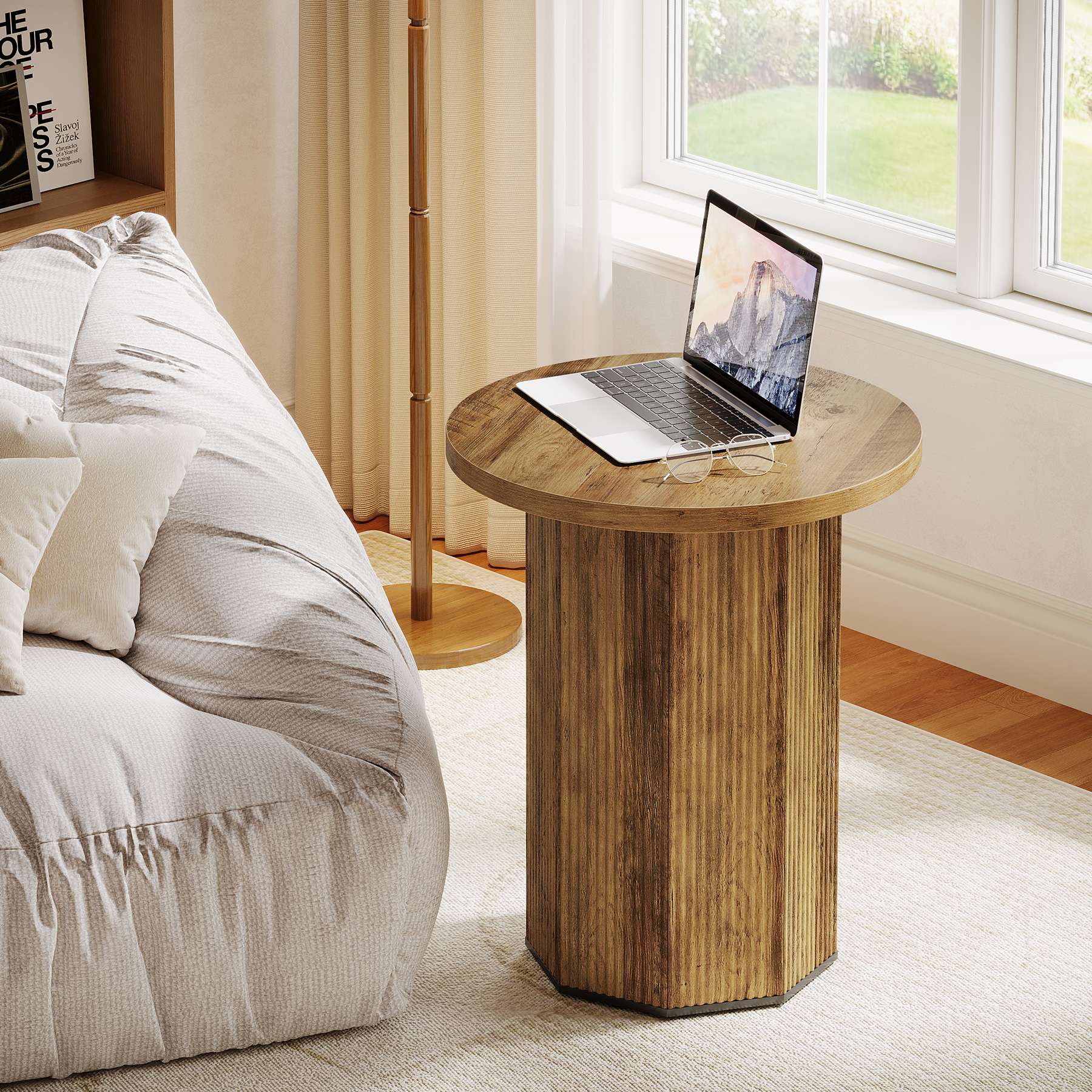 Tribesigns Table d'appoint ronde, Table d'appoint étroite Table de chevet avec base stable
