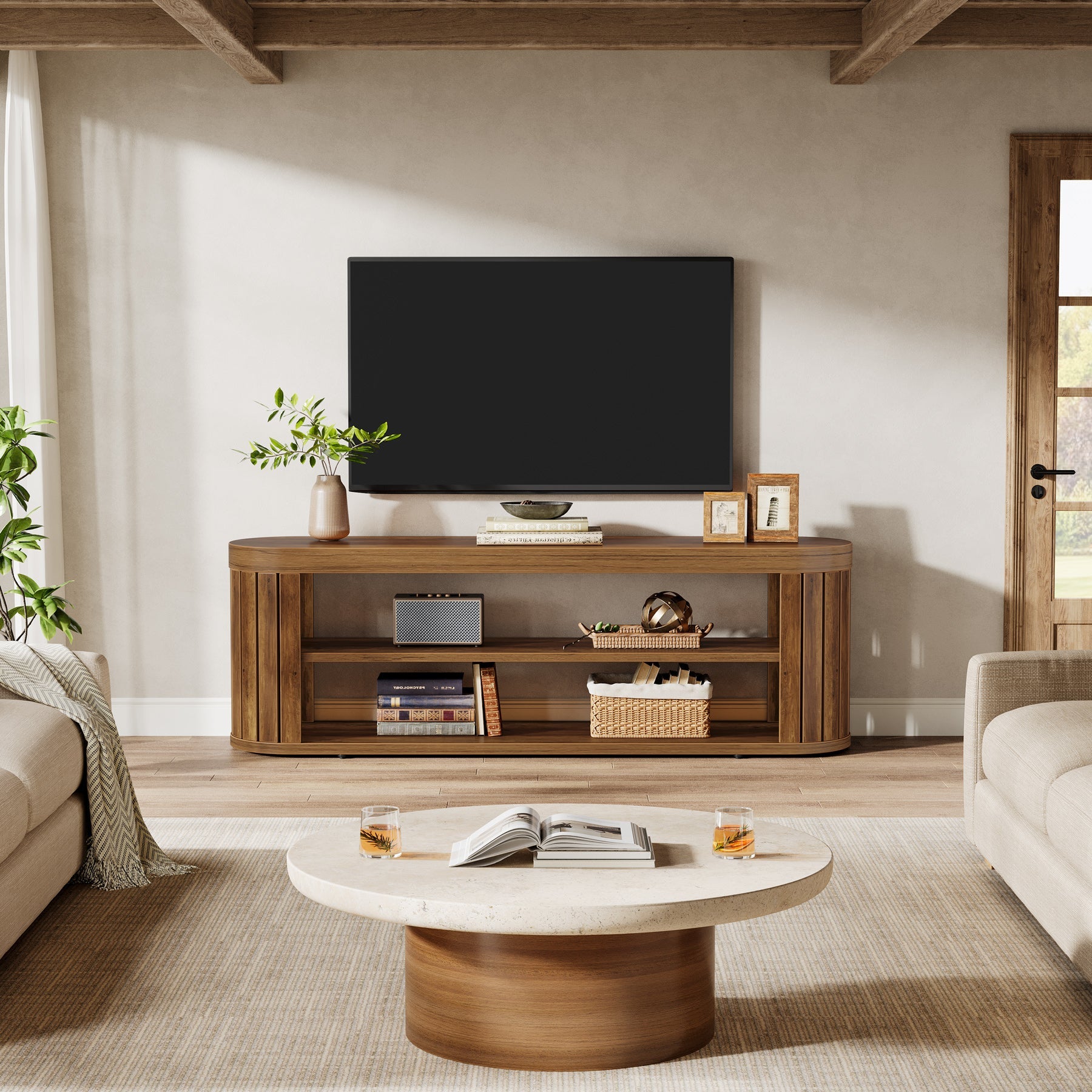 Meuble TV Tribesigns (120 cm) pour téléviseurs jusqu'à 55 pouces, Meuble TV avec 2 étagères ouvertes