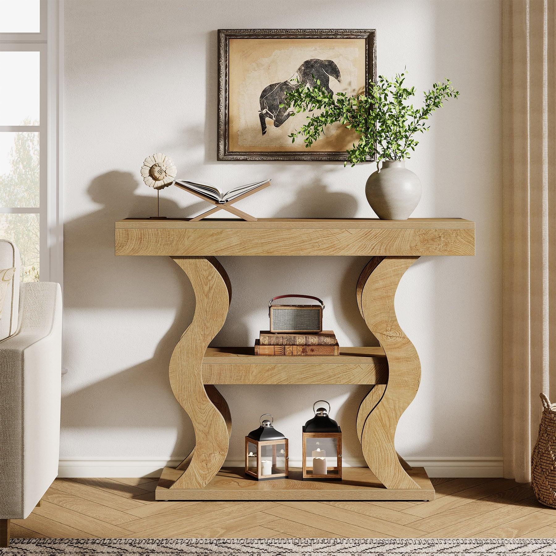 Tribesigns Console étroite 105 cm, Table d'entrée à 3 niveaux avec étagères