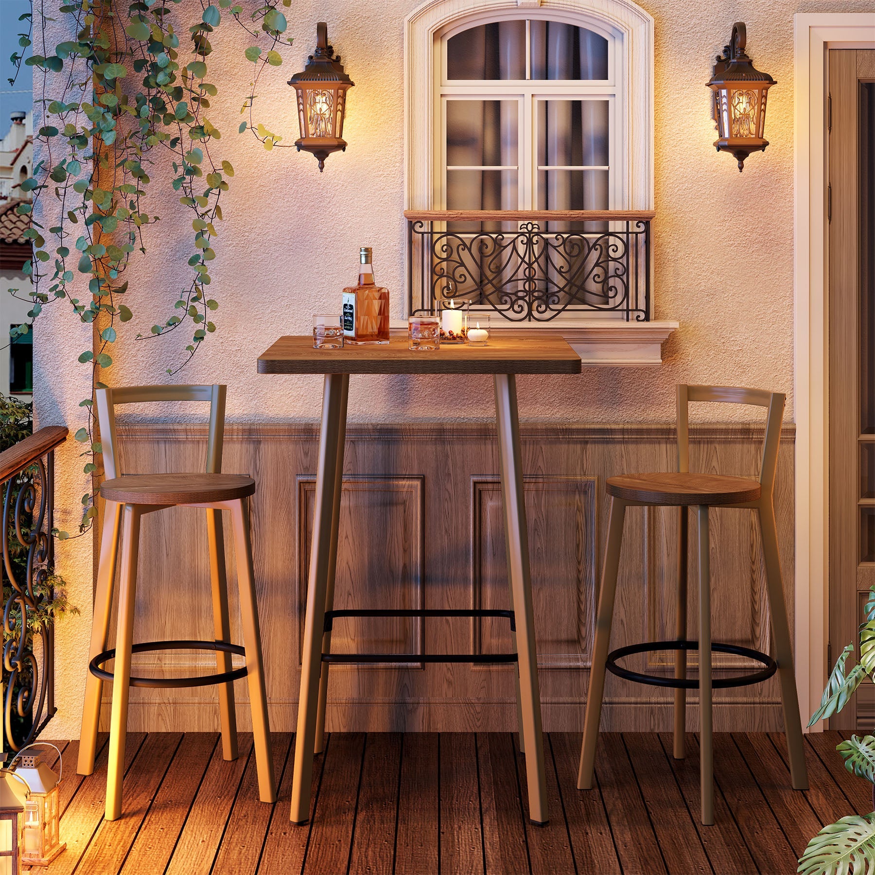 Tribesigns Ensemble de Table de Bar et Tabourets, Table Haute Cuisine avec 2 Tabourets Ronds