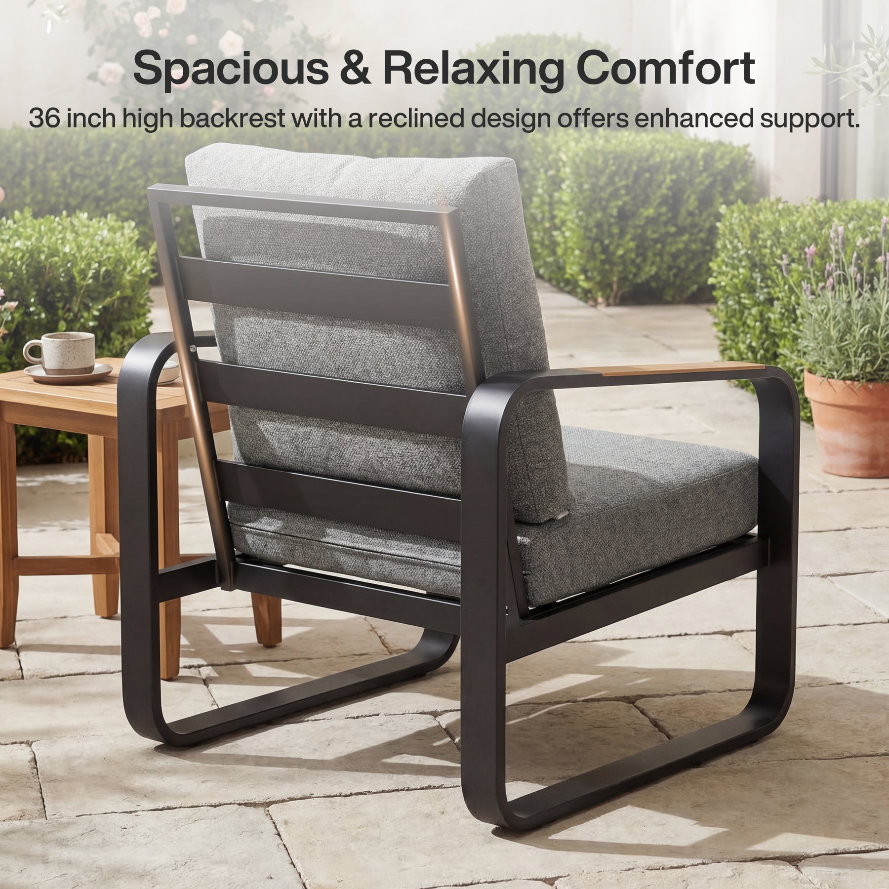 Tribesigns Fauteuil de jardin avec coussins, Chaise de patio en aluminium pour balcon ou jardin