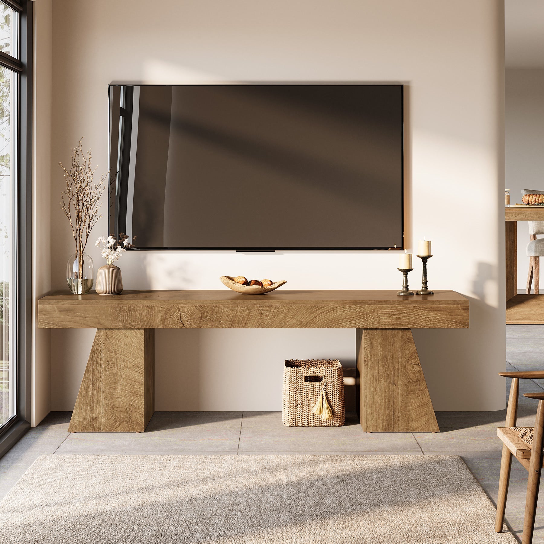Tribesigns Meuble TV bas 160 cm pour téléviseurs jusqu'à 75 pouces avec base géométrique