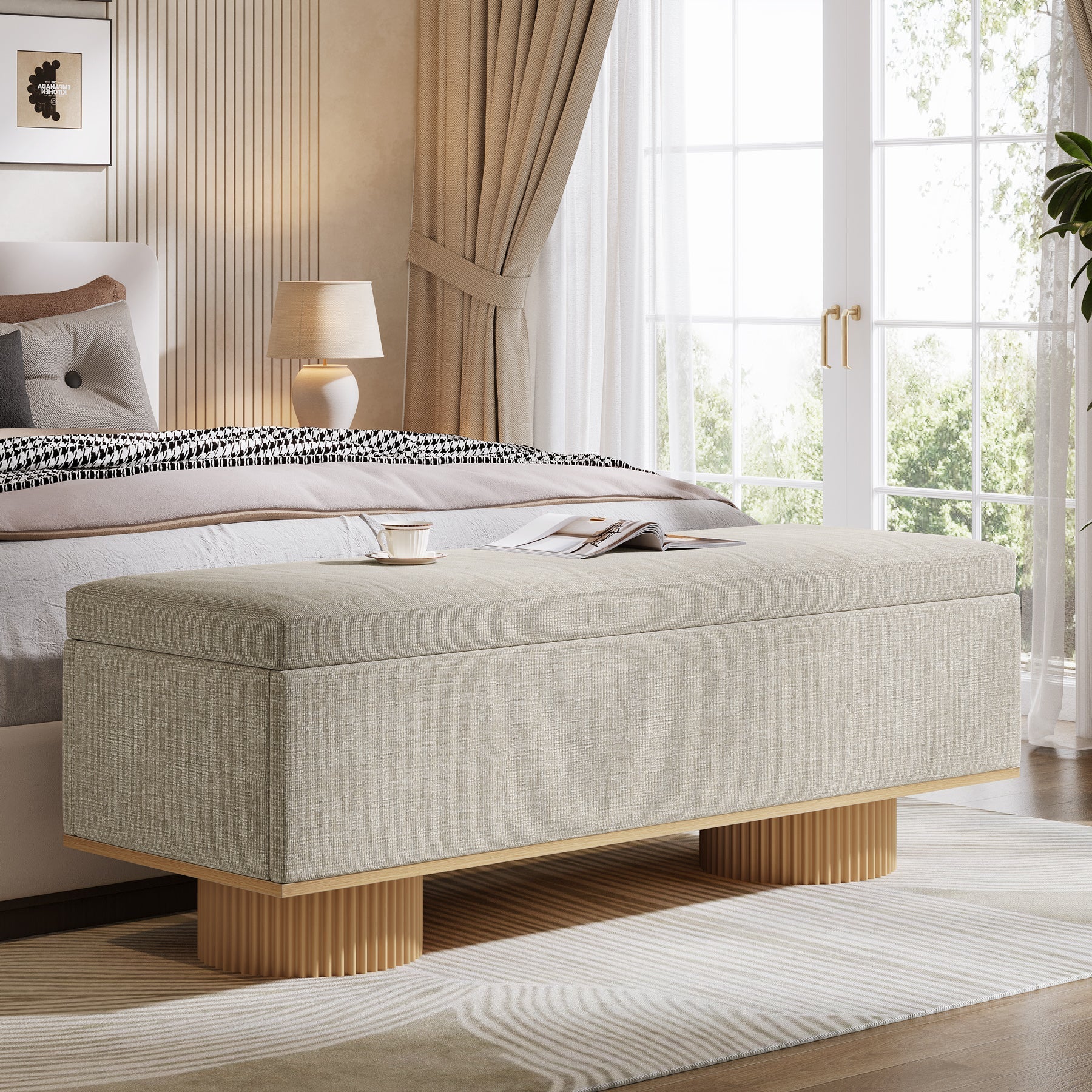 Banc à chaussures de 128 cm, Banc d'entrée rembourré avec rangement pliable