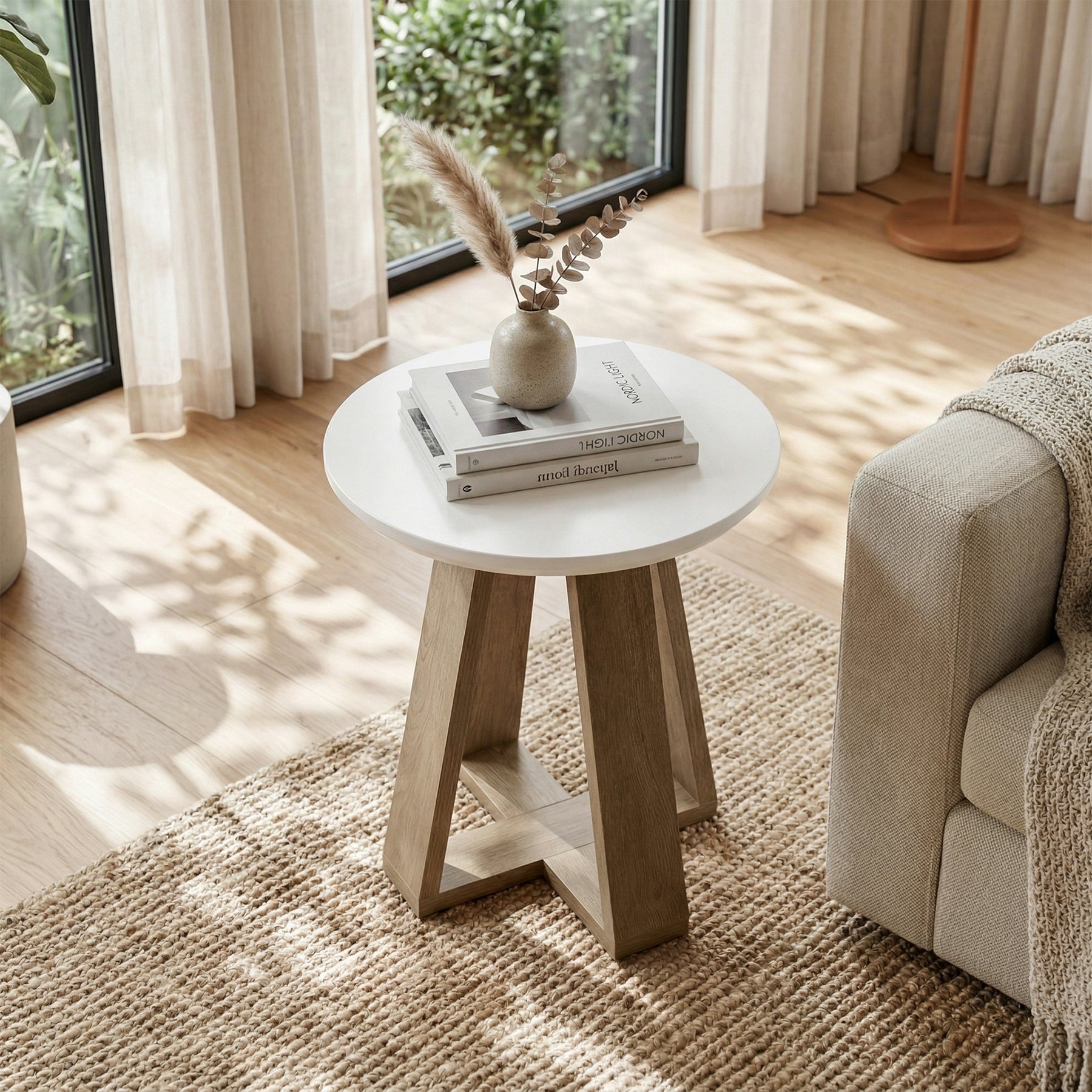 Tribesigns Table d'appoint ronde 50 cm, Table de chevet moderne blanche pour salon et chambre