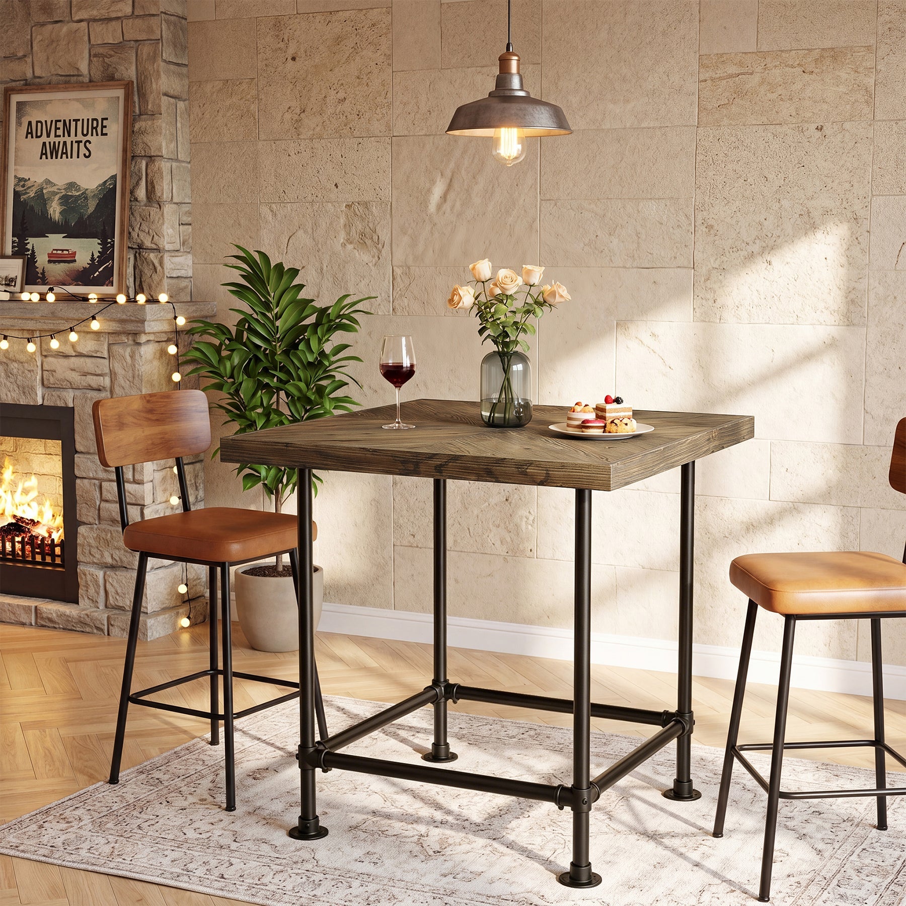 Tribesigns Table de bar de 90 cm de haut, style industriel avec plateau en bois massif