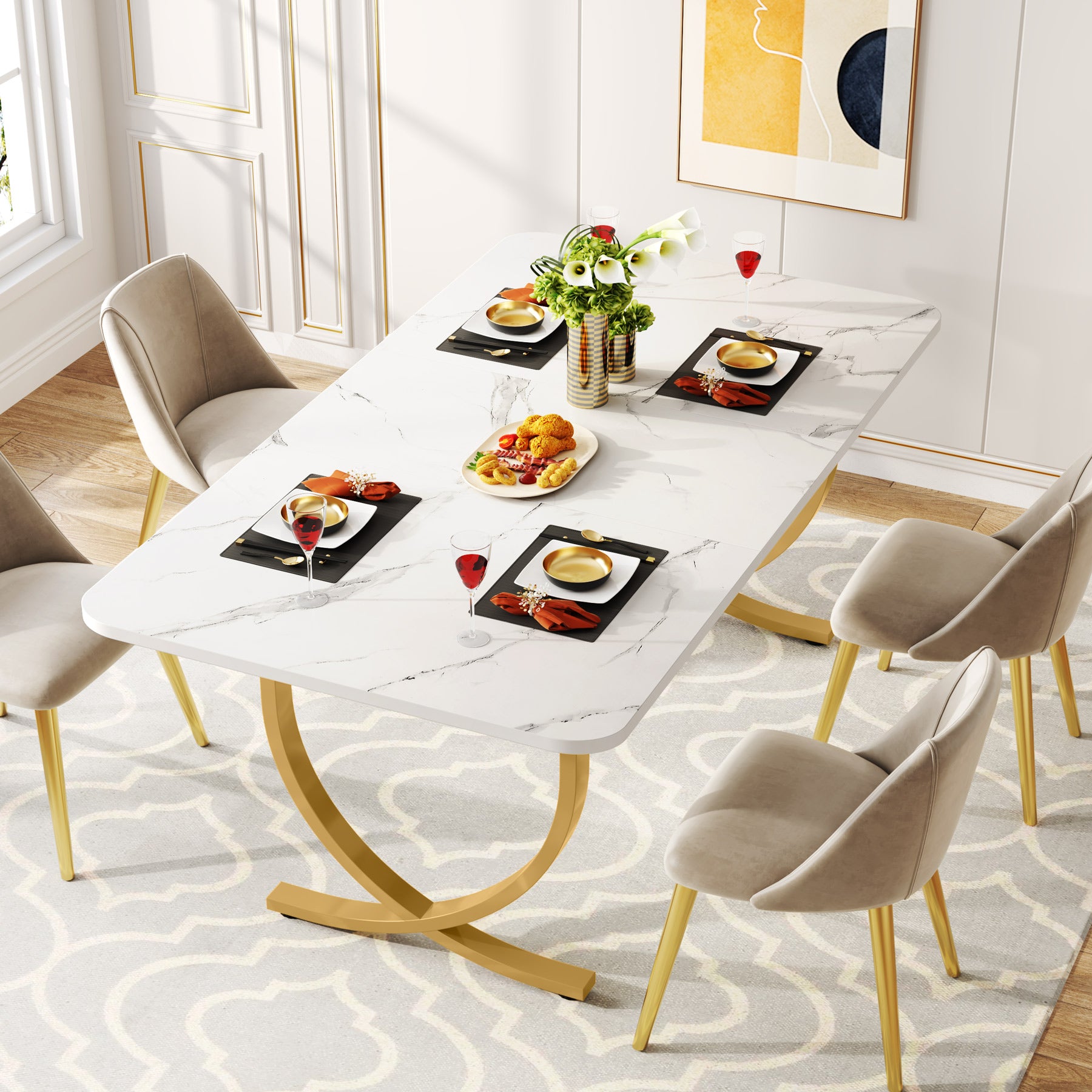 Tribesigns Table à manger rectangulaire pour 4 à 6 personnes, Table moderne en faux marbre