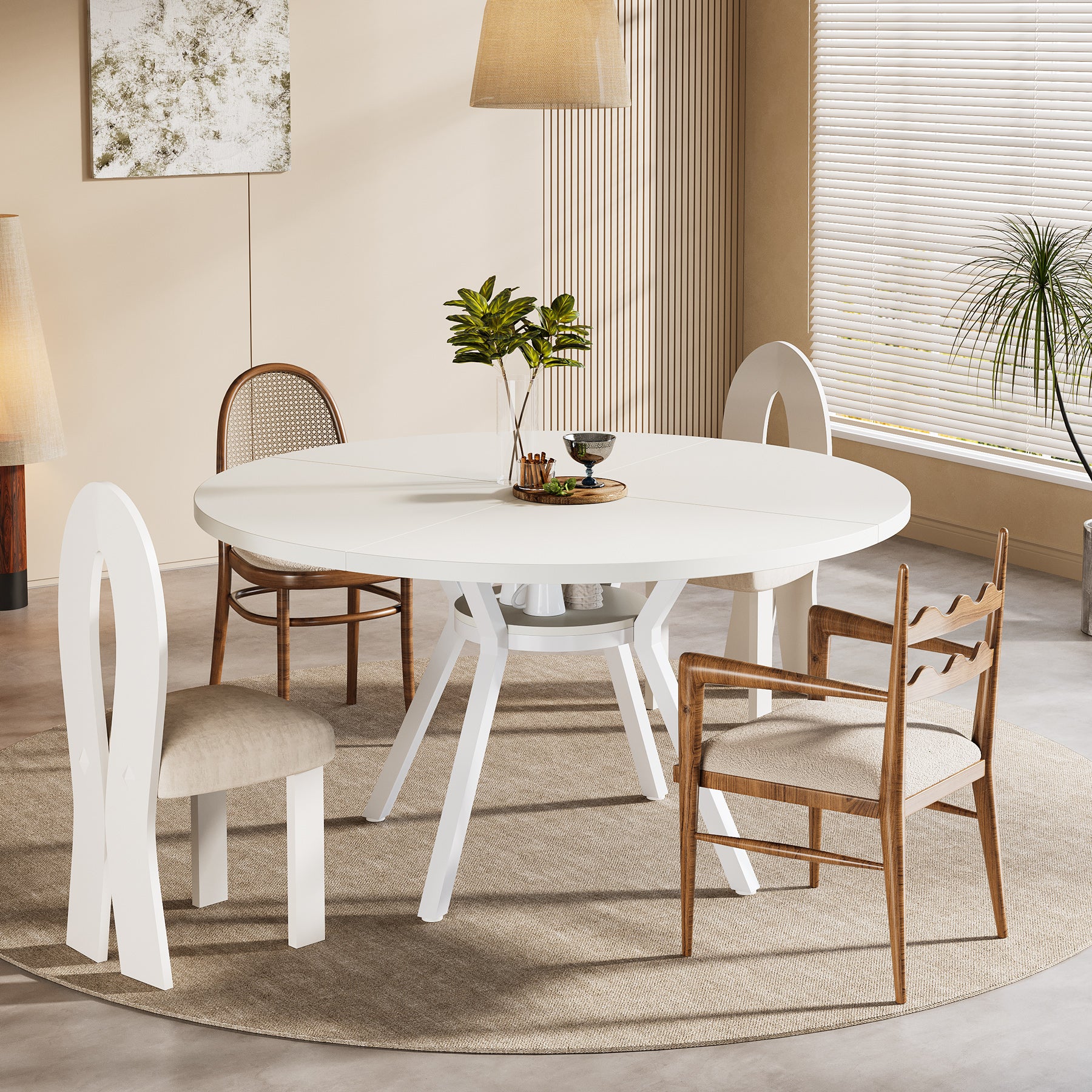 Tribesigns Table à manger ronde, Table de cuisine moderne de 120 cm pour 4 personnes