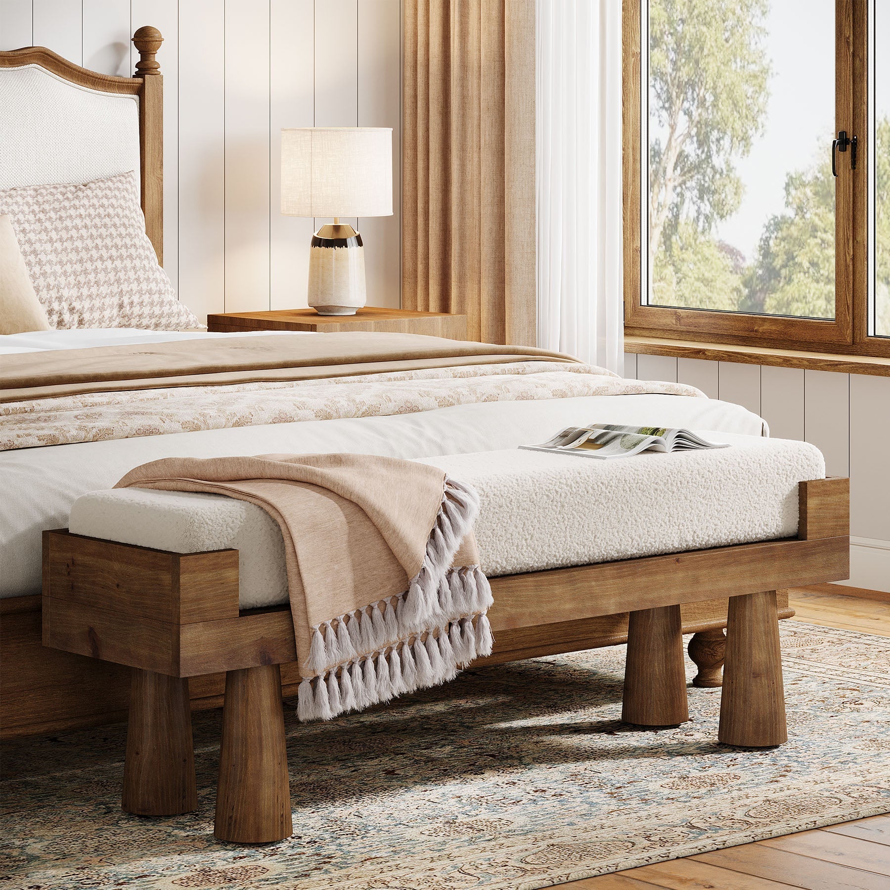 Tribesigns Banc rembourré avec pieds en bois massif, Idéal pour un couloir une chambre ou une entrée dans un style mid-century