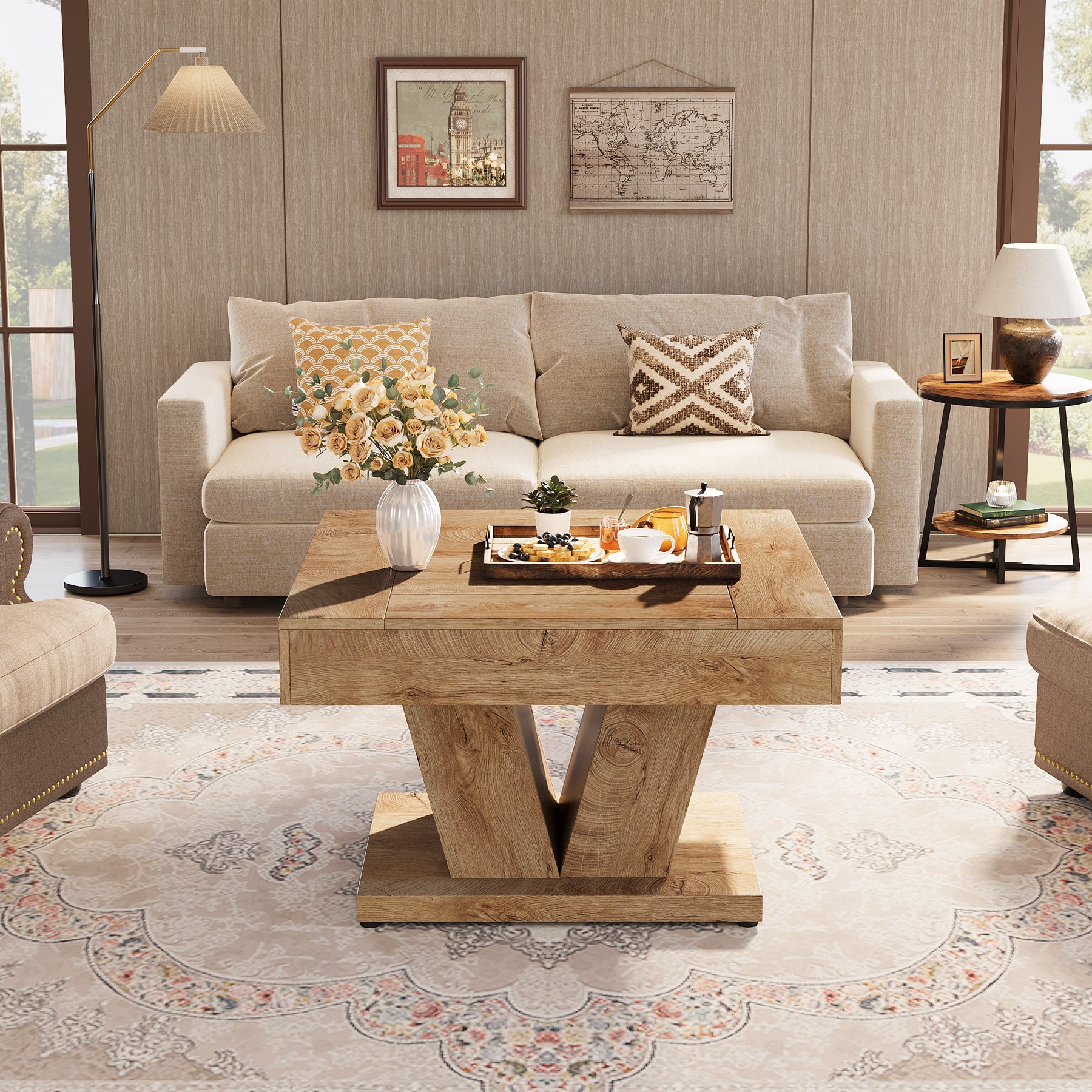 Tribesigns Table basse carrée, Table basse en bois pour salon