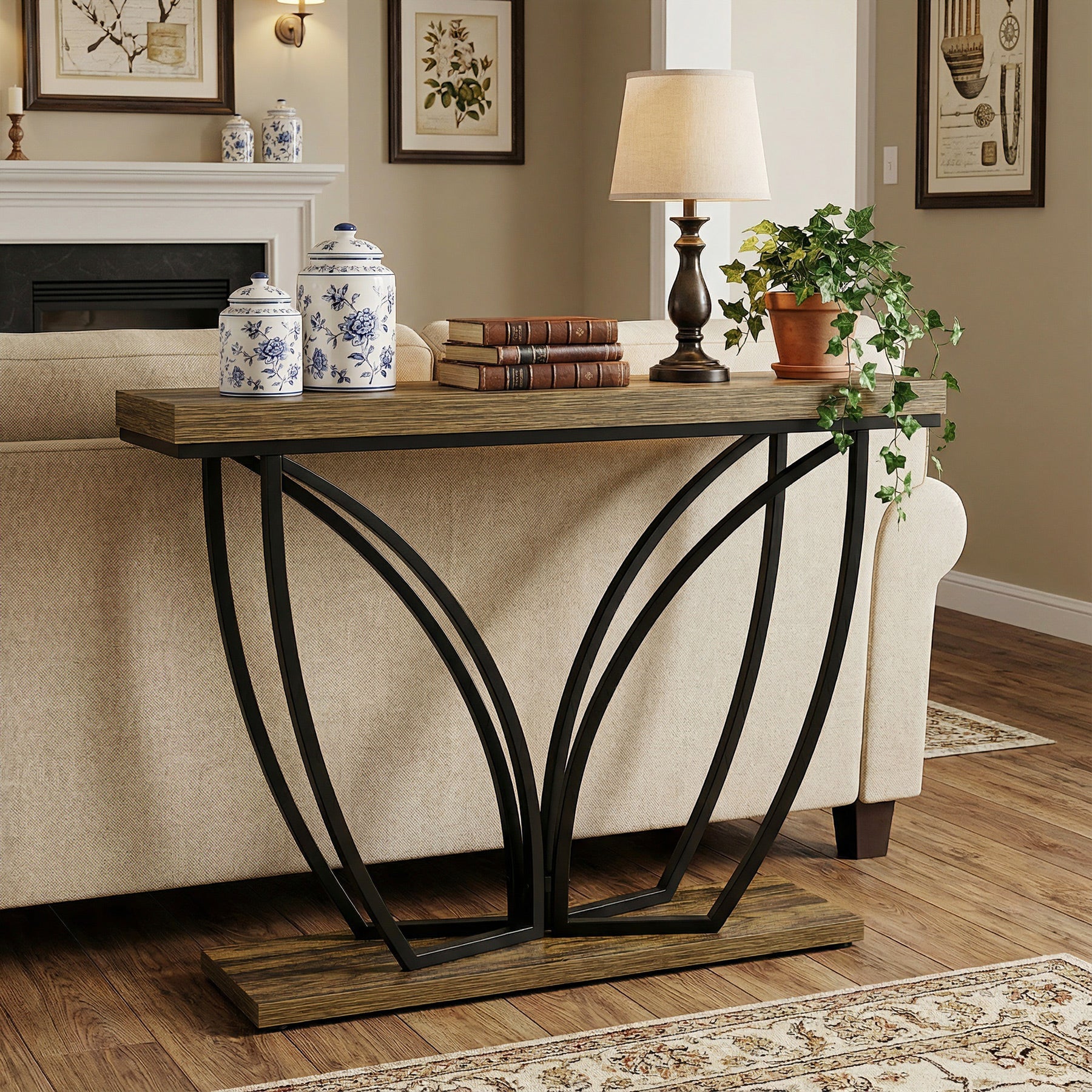 Tribesigns Console industrielle étroite de 105 cm, Couleur marron rustique