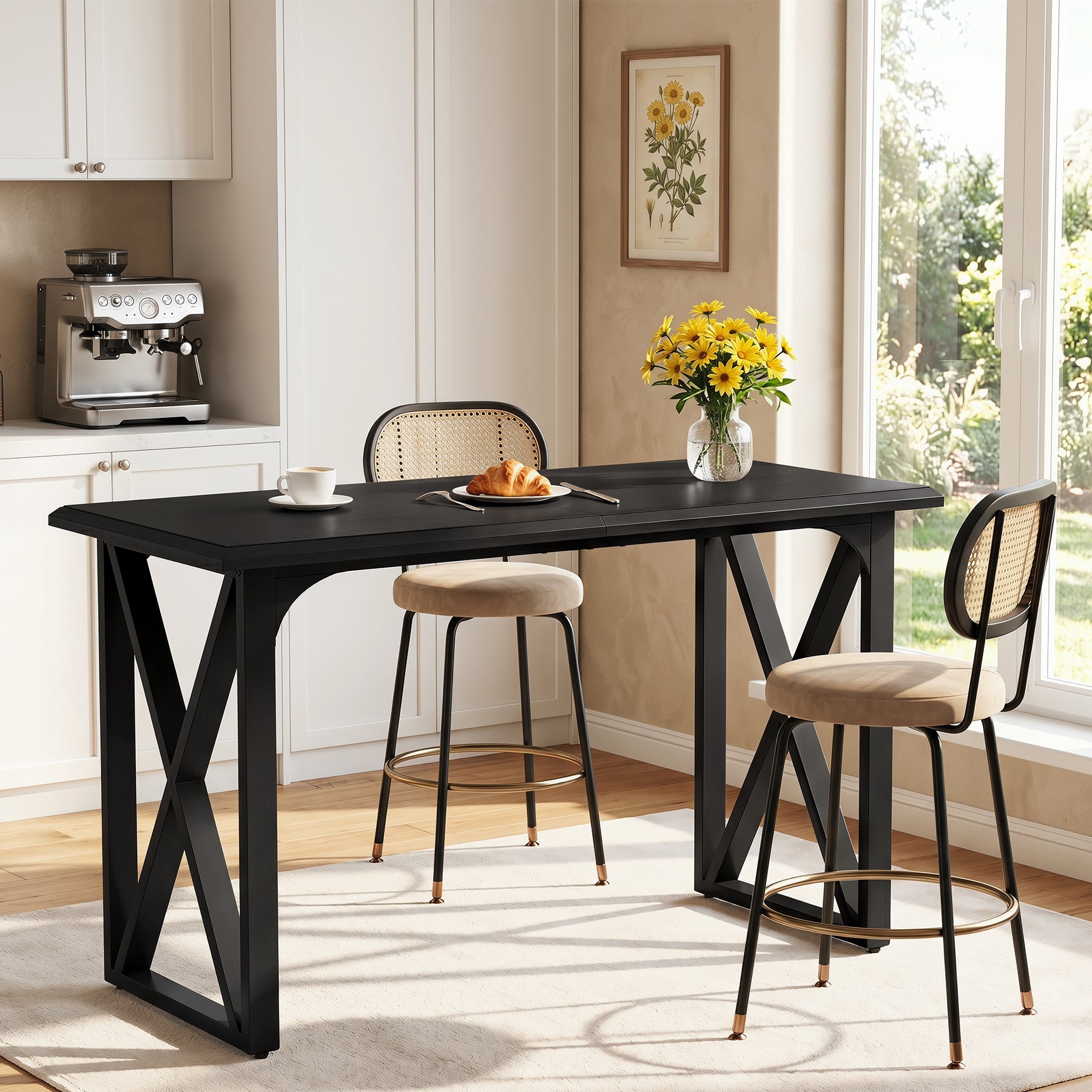 Tribesigns Table de bar 140 cm, Table haute de style industriel avec piètement en X en métal pour 2 à 4 personnes