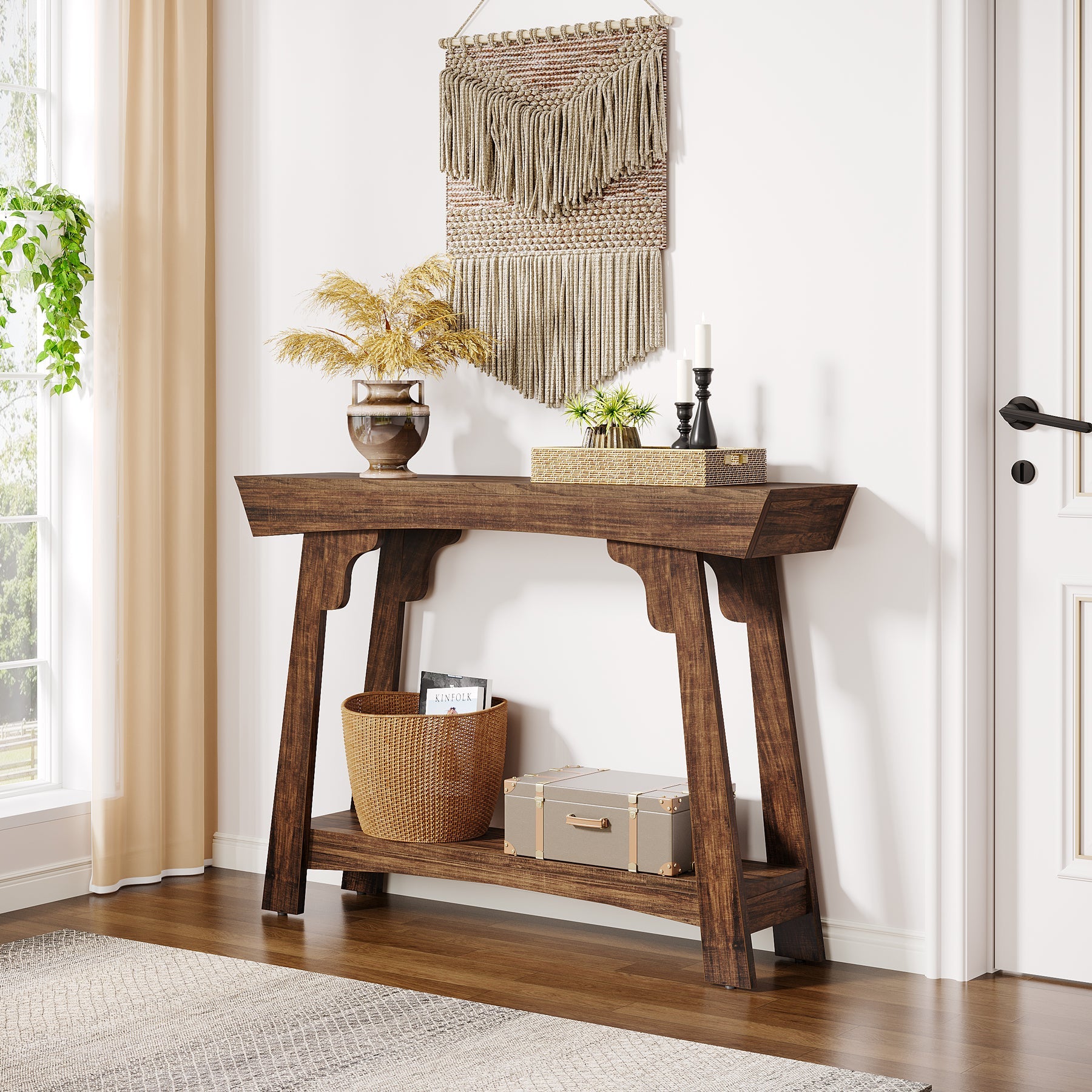 Tribesigns Table console, Table d'entrée étroite à 2 niveaux avec étagère