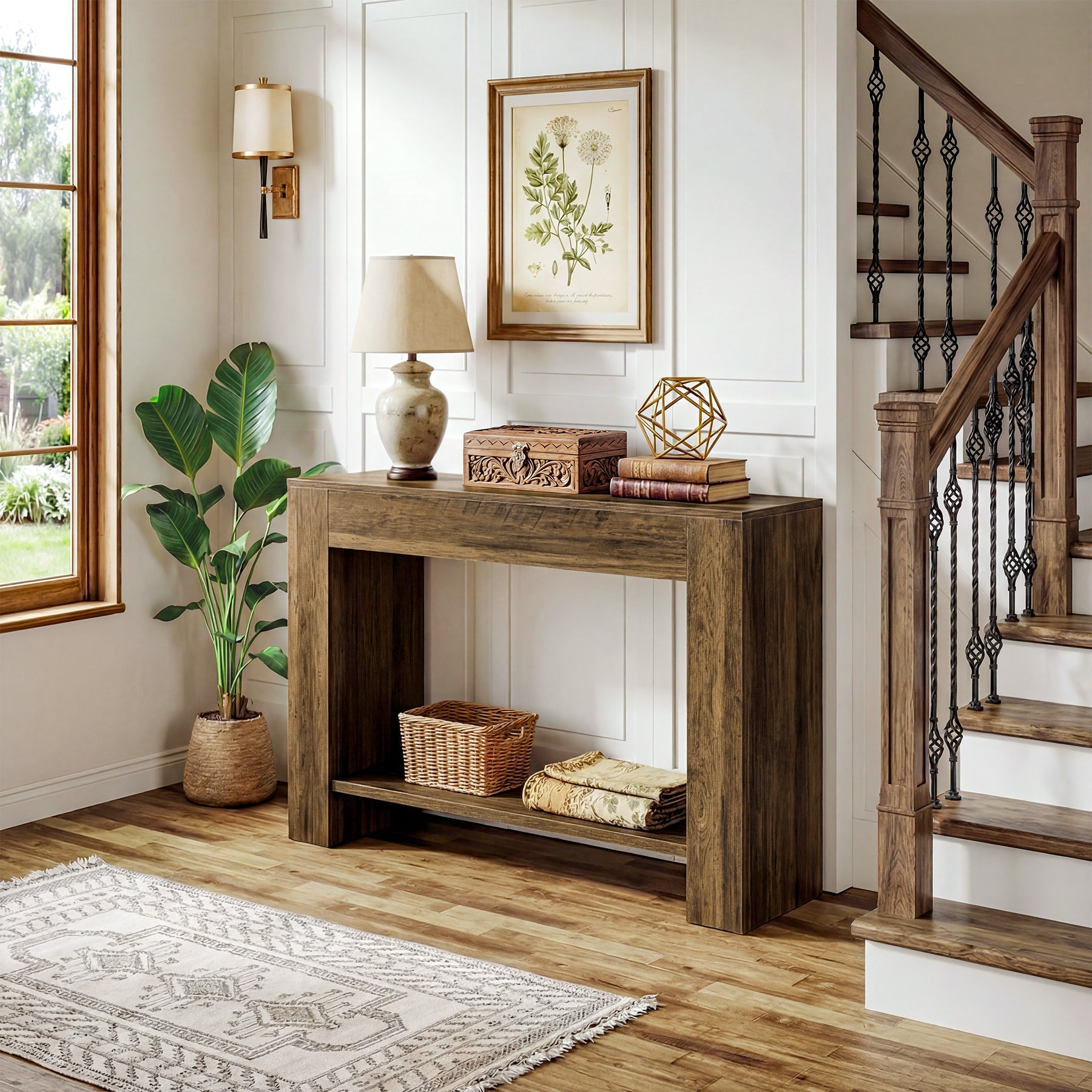 Tribesigns Console rustique de 105 cm avec rangement, Table d'appoint étroite à 2 niveaux pour entrée et couloir