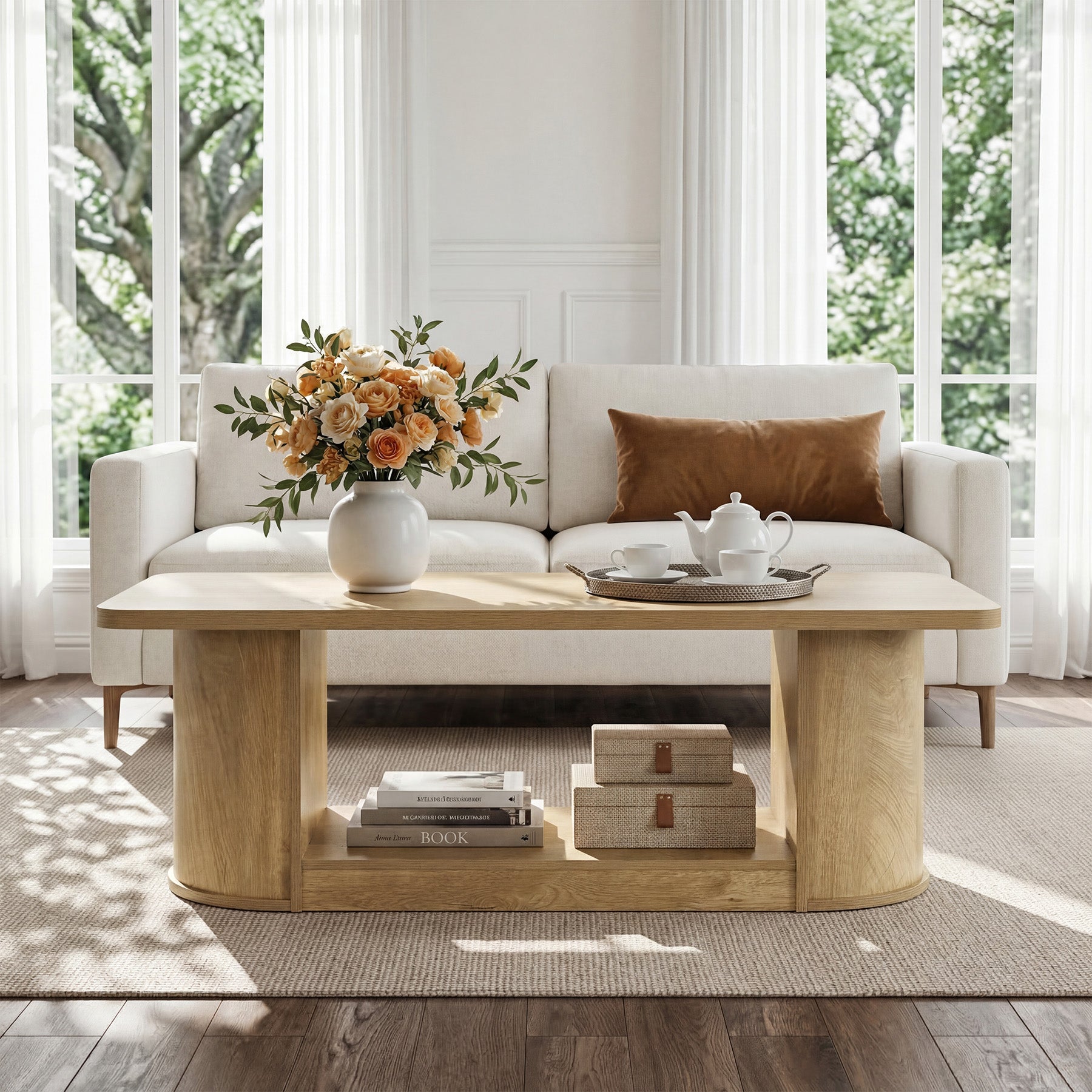 Tribesigns Table basse 120 cm, Style moderne avec étagère table rectangulaire à 2 niveaux pour salon avec rangement