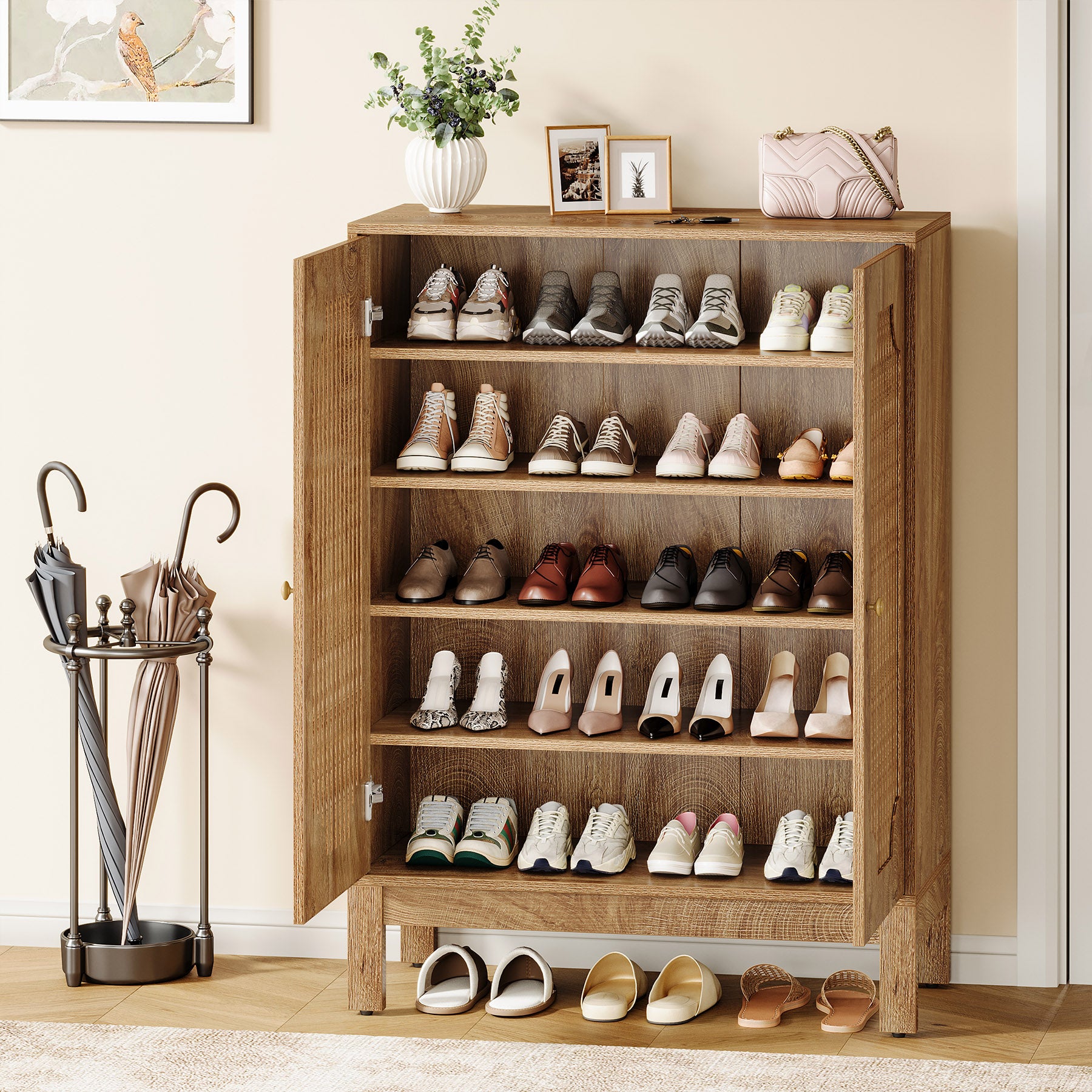 Tribesigns Meuble à Chaussures à 6 Niveaux avec Portes, Organiseur de Chaussures en Bois