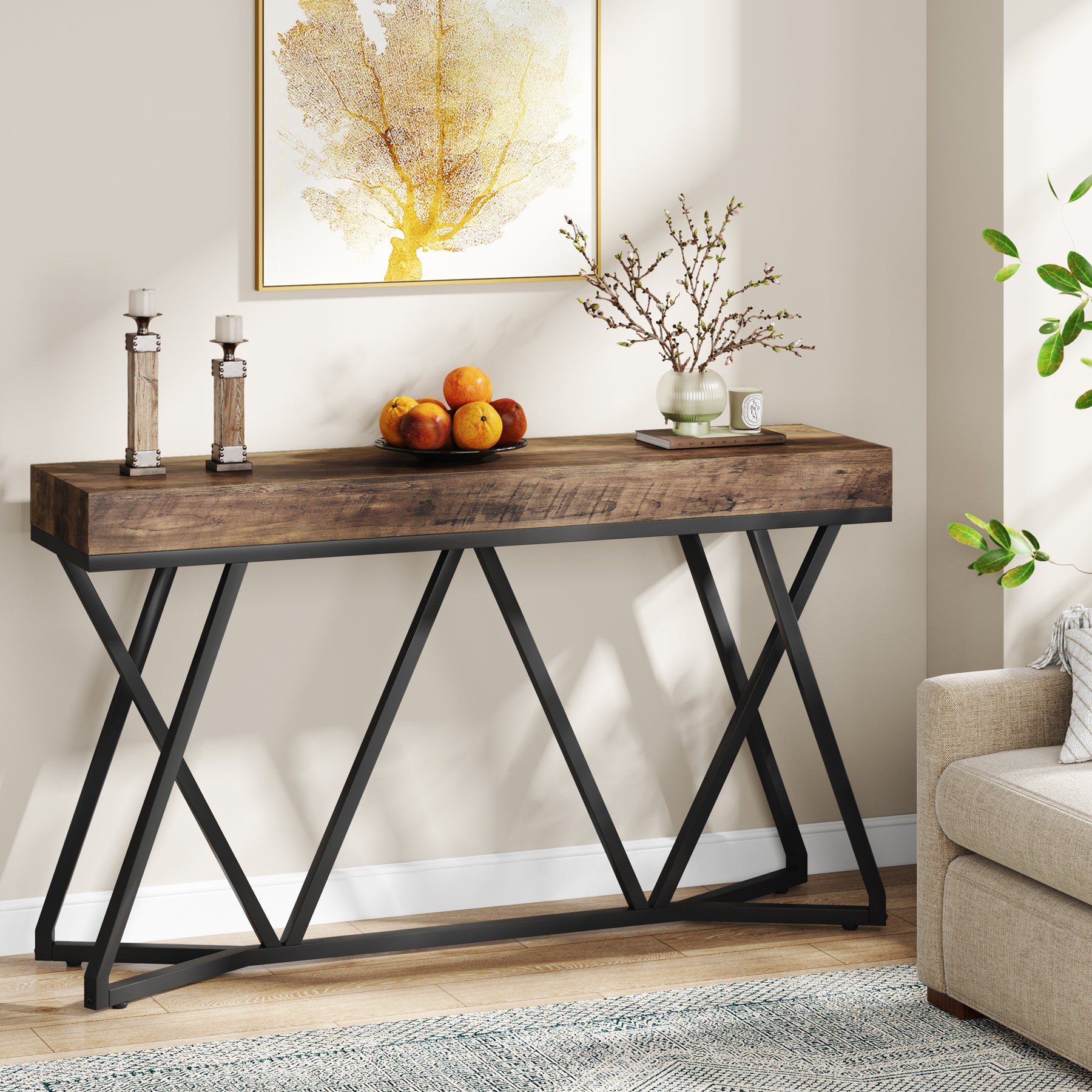 Tribesigns Table console en bois , Console d'entrée avec base en métal Unique Table Basse