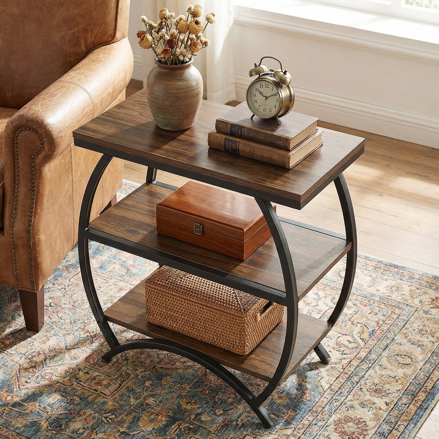 Tribesigns Table d'appoint étroite de 60 cm avec 3 niveaux de rangement, Table de chevet industrielle pour salon ou chambre
