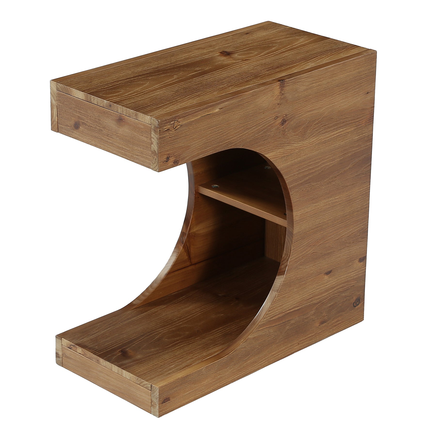 Tribesigns Table d'appoint en bois massif en forme de C, Table de chevet moderne avec 2 étagères pour le salon et la chambre