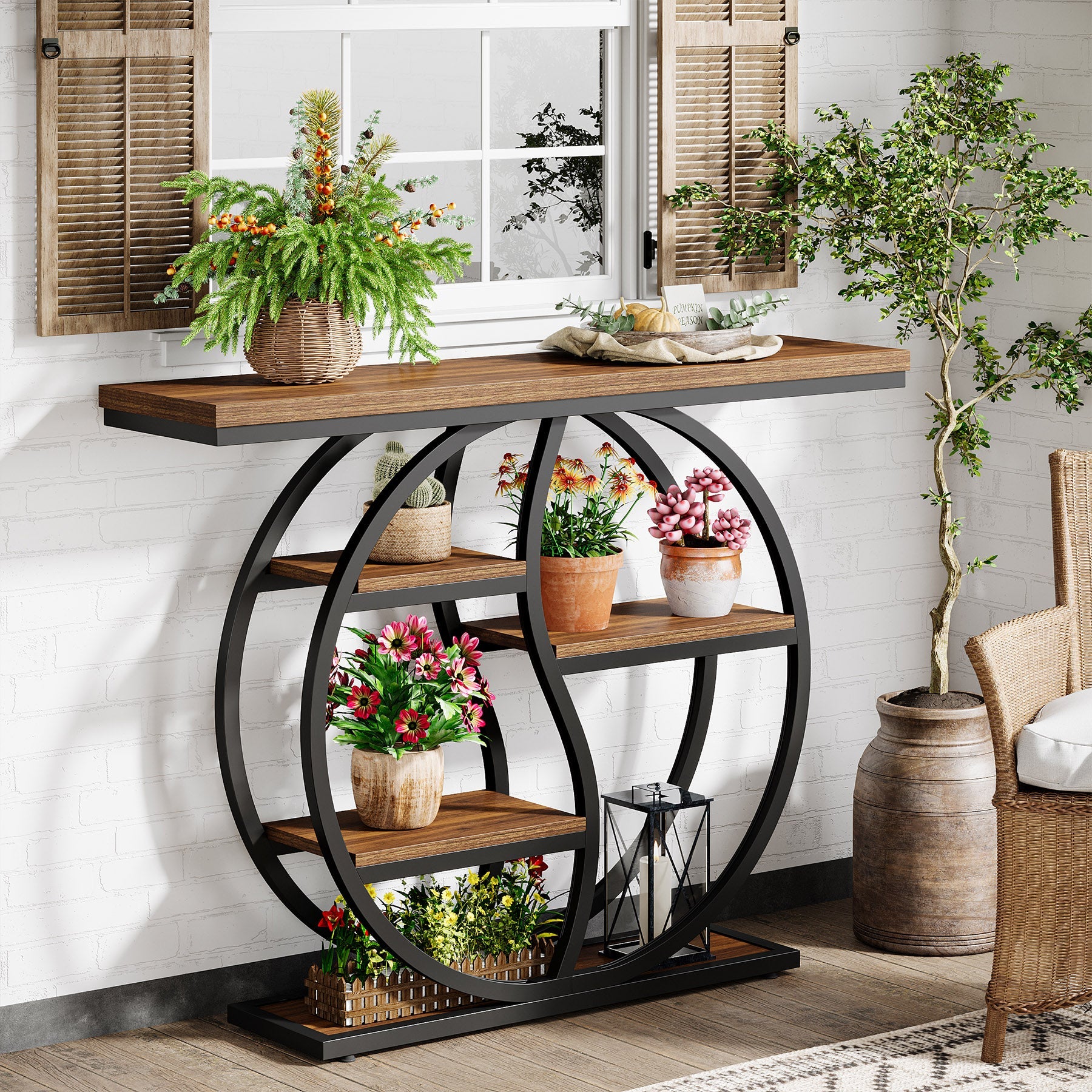 Tribesigns Console de 120 cm à 5 niveaux, Finition marron rustique table d'entrée étroite