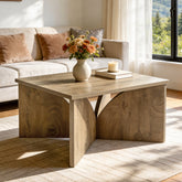 Tribesigns Petite table basse carrée (80 cm), Table d'appoint style ferme avec base robuste 3