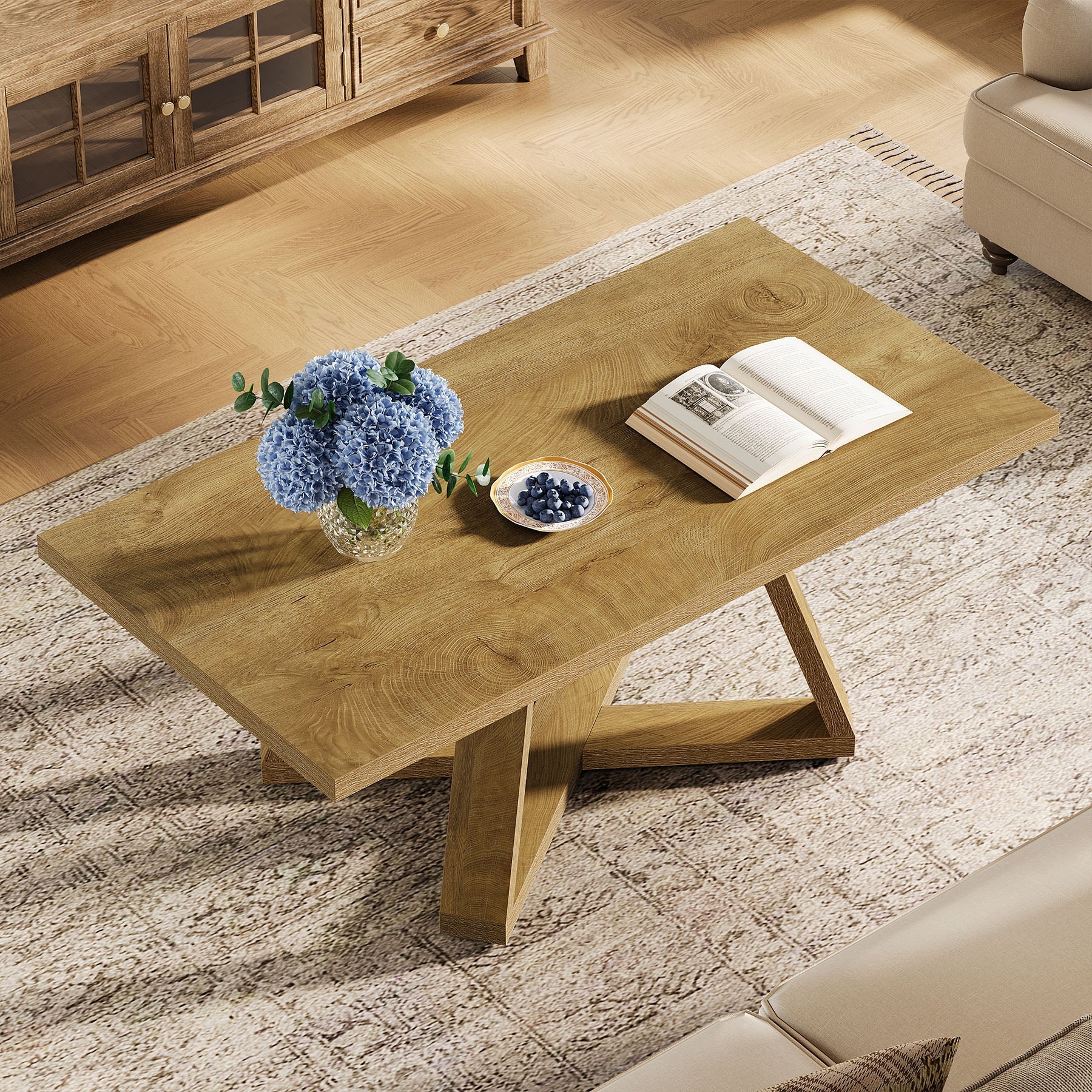 Tribesigns Table basse rectangulaire, Table cocktail et table à thé de 120 cm pour le salon