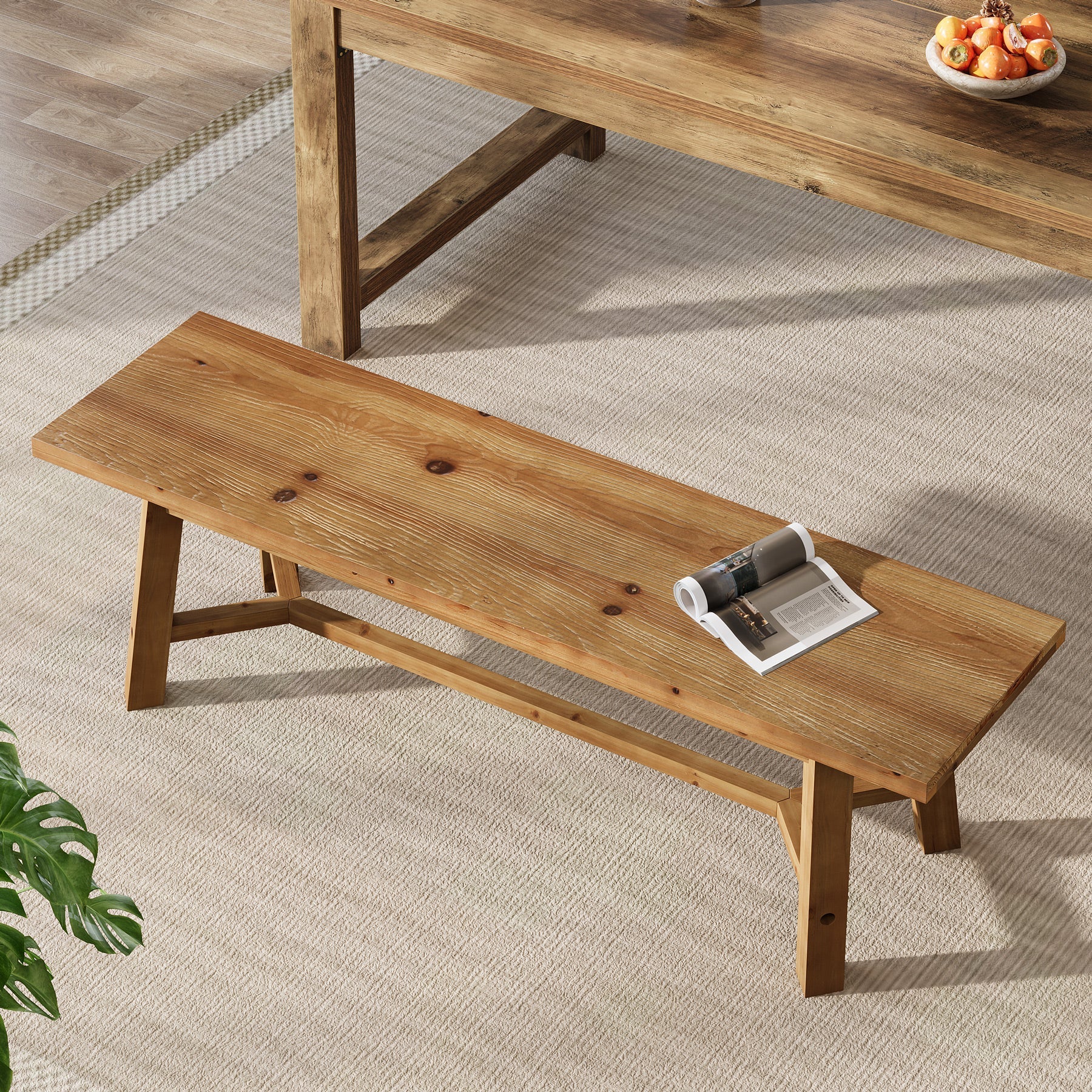 Banc de salle à manger rustique en bois massif 140 cm, long banc de cuisine