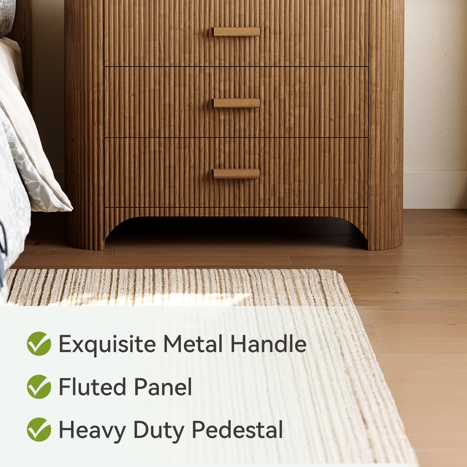 Tribesigns Table de chevet large à 3 tiroirs, Grande table d'appoint de style moderne du milieu du siècle