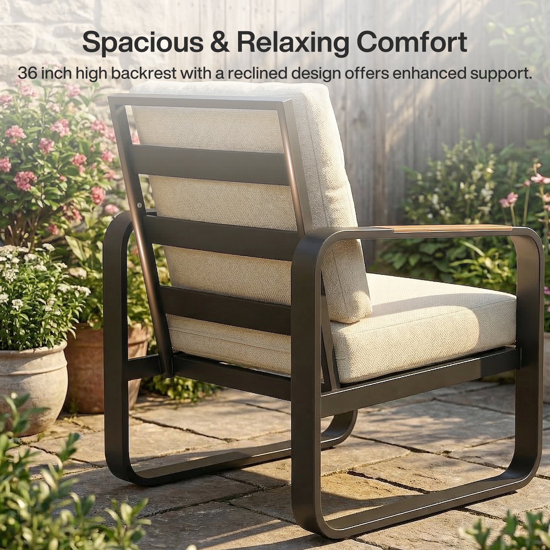 Tribesigns Fauteuil de jardin avec coussins, Chaise de patio en aluminium pour balcon ou jardin