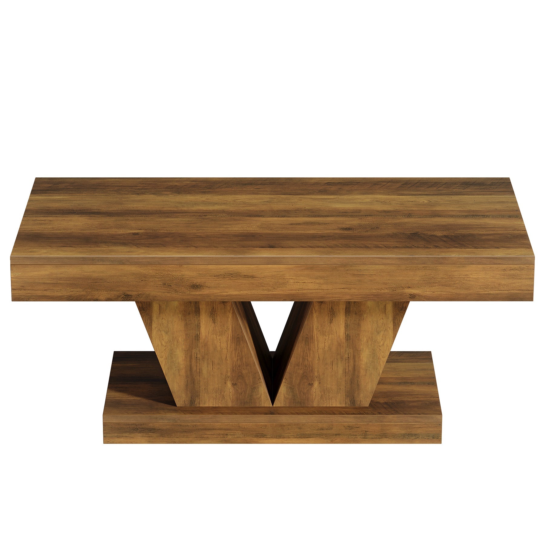 Tribesigns Table basse rectangulaire de 120 cm de long style mid-century, Table de salon aspect bois avec piètement massif et base en V