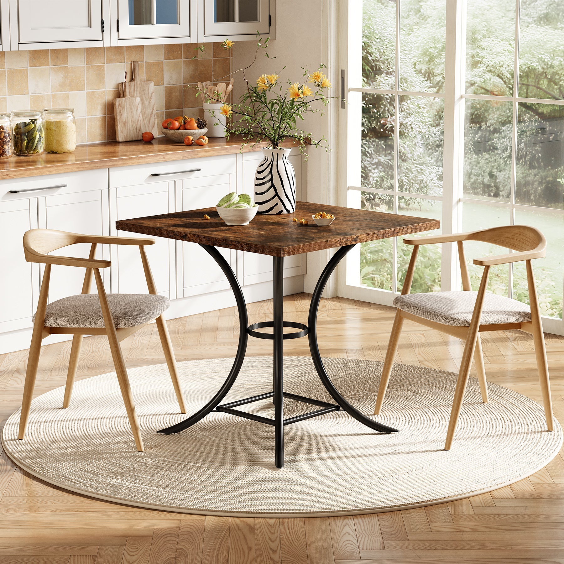 Tribesigns Petite table à manger pour 4 personnes, Table de cuisine carrée de style campagnard de 80 cm