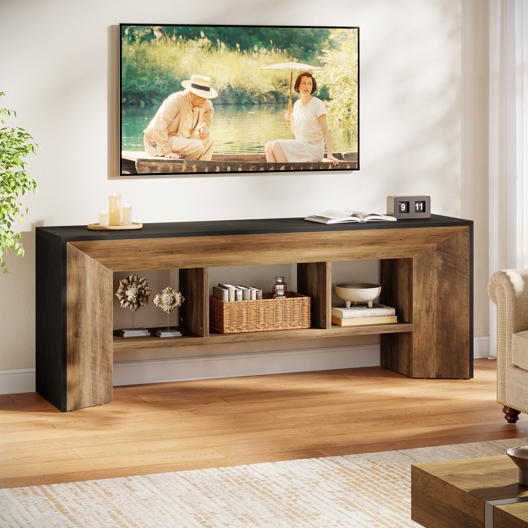 Meuble TV 160 cm unité multimédia 3 compartiments pour salon
