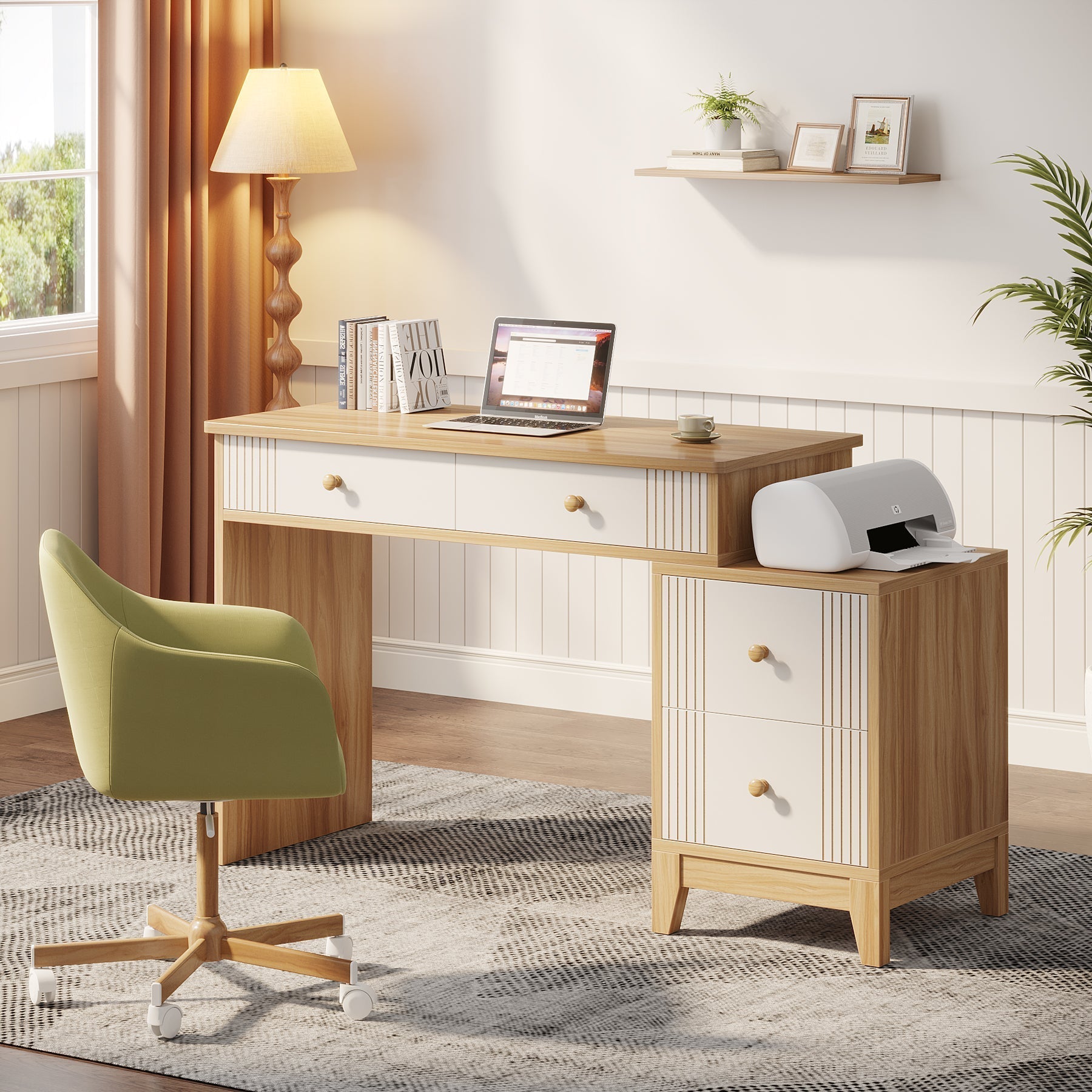 4-Drawer Computer Desk, Wooden Study Writing Table with Storage Tribesigns