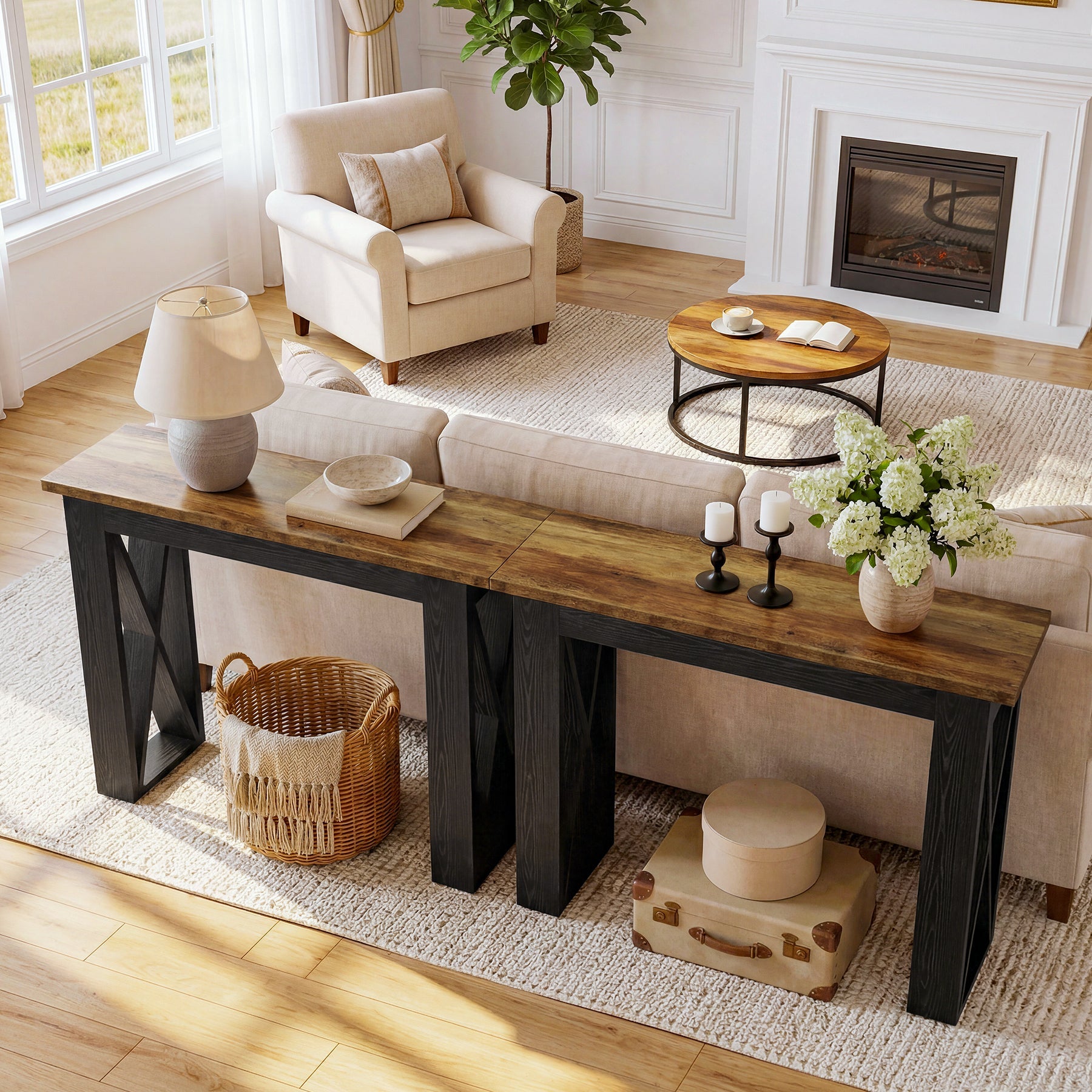 Tribesigns Console étroite 105 cm, Table d'entrée style industriel avec étagère de rangement