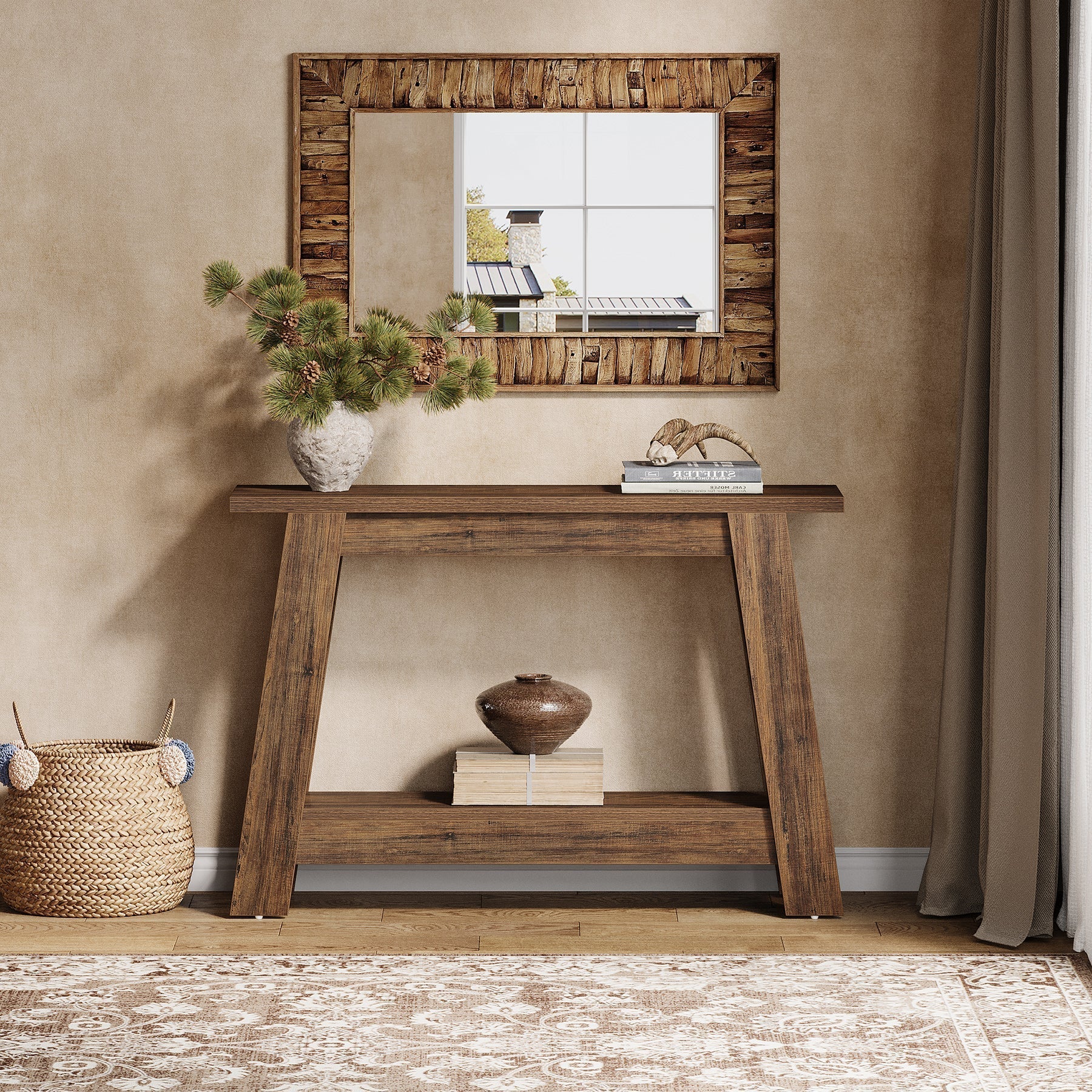 41.3" Console Table, 2 - Tier Farmhouse Sofa Entryway Table with Storage Tribesigns