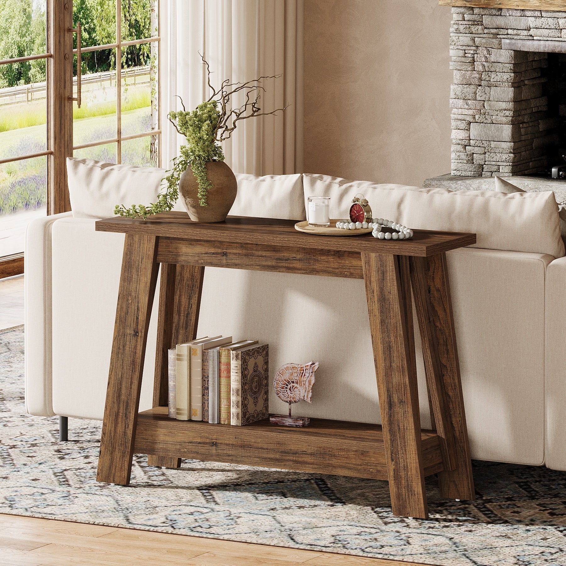 41.3" Console Table, 2 - Tier Farmhouse Sofa Entryway Table with Storage Tribesigns