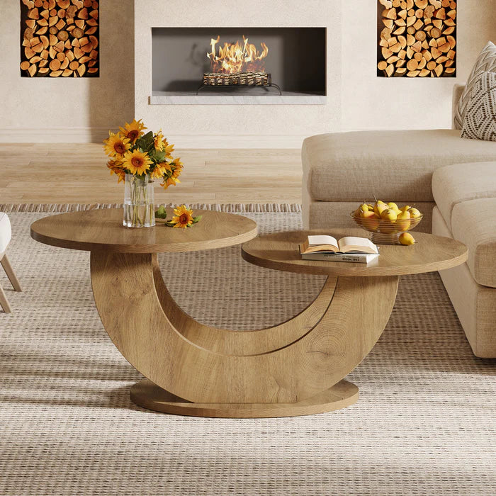 Tribesigns Table basse de 115 cm, Table d'appoint à 2 niveaux avec cadre en U