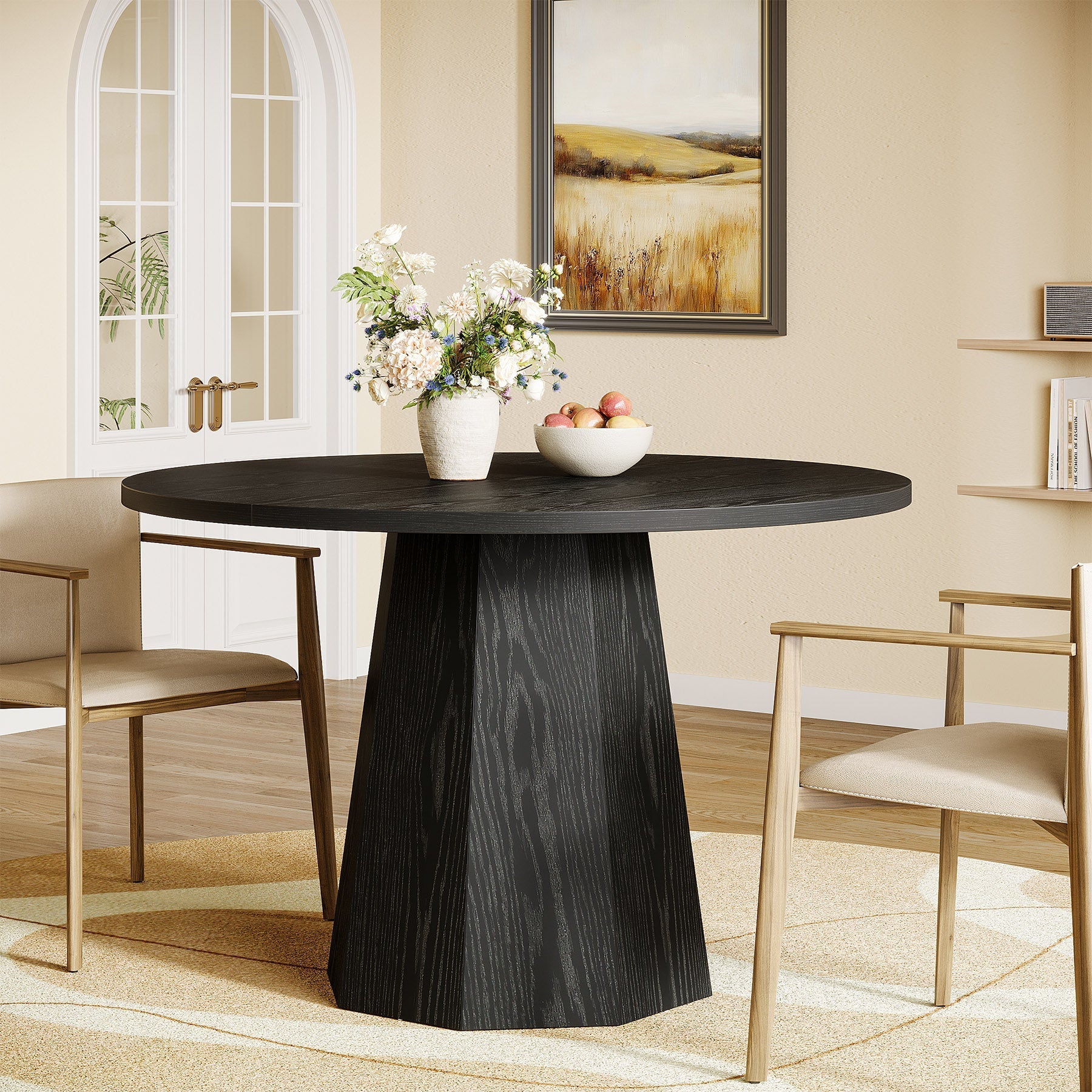 46.4" Dining Table, Round Kitchen Dinner Table with Sturdy Base Tribesigns