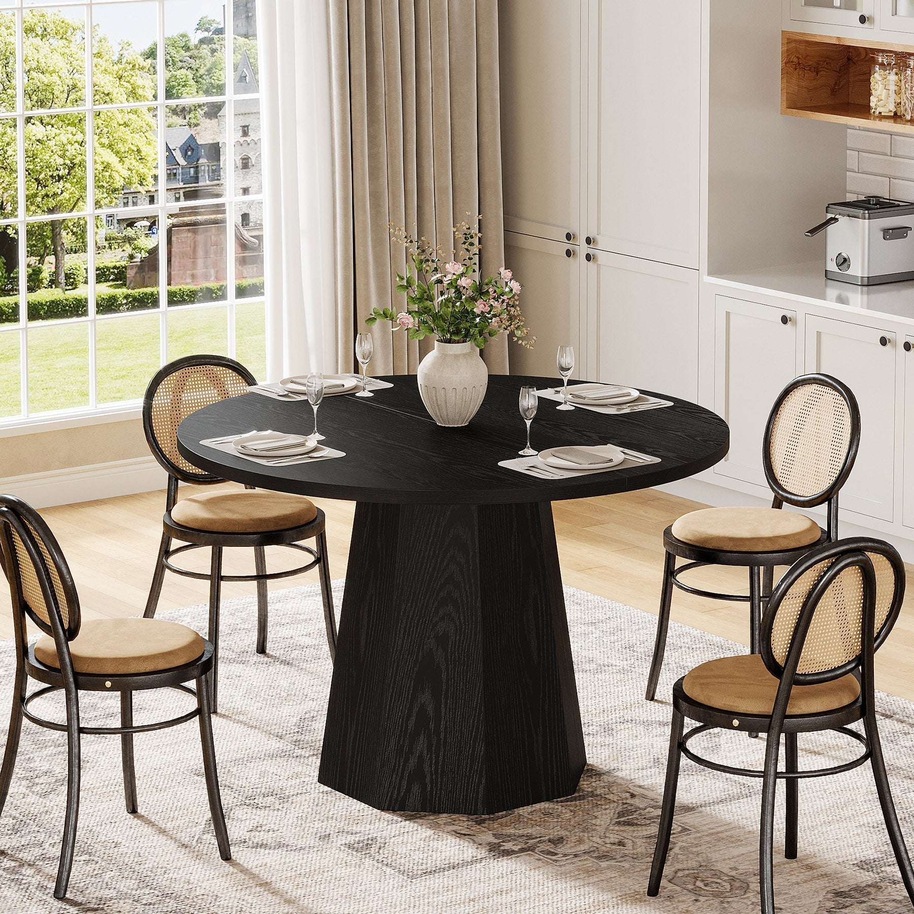 46.4" Dining Table, Round Kitchen Dinner Table with Sturdy Base Tribesigns