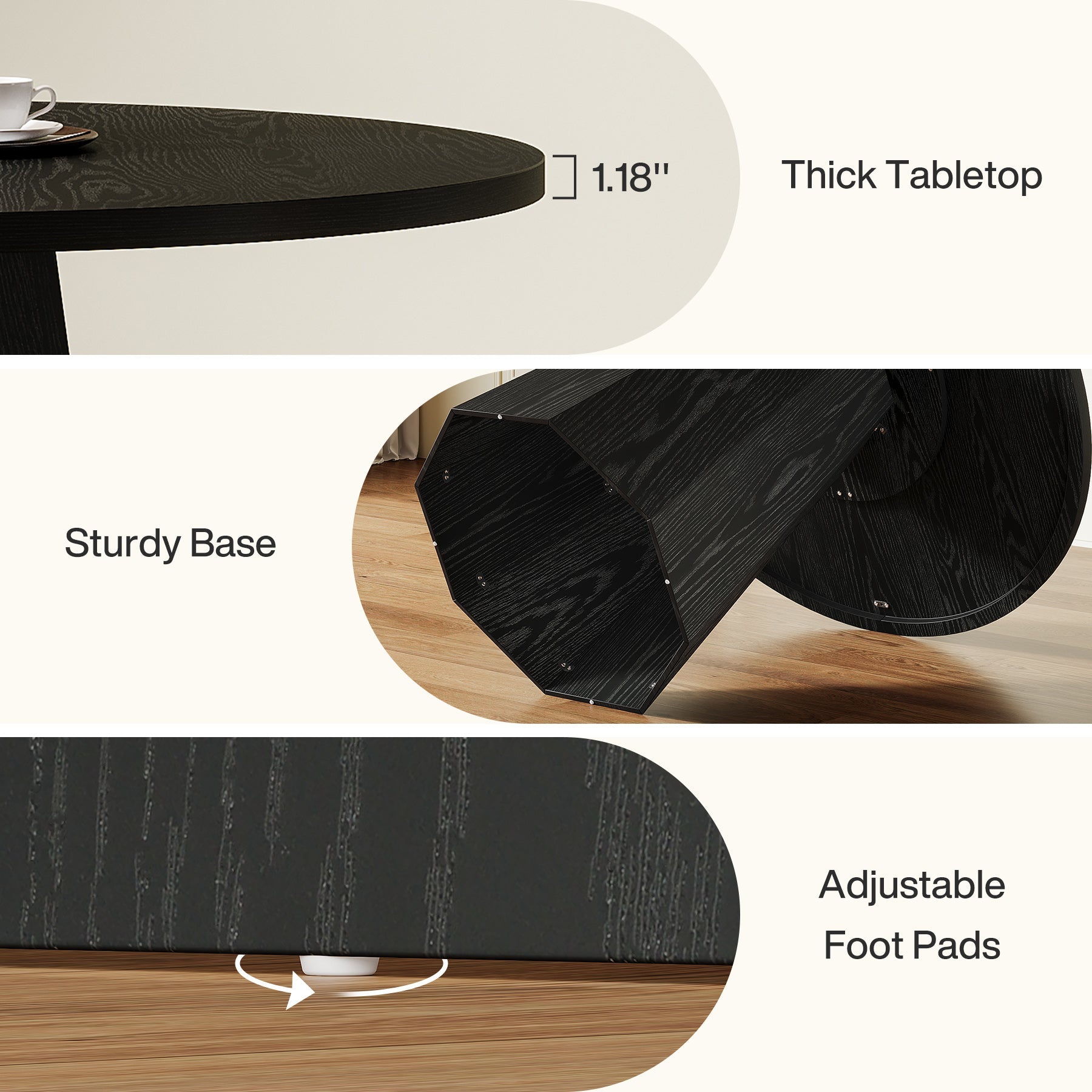 46.4" Dining Table, Round Kitchen Dinner Table with Sturdy Base Tribesigns