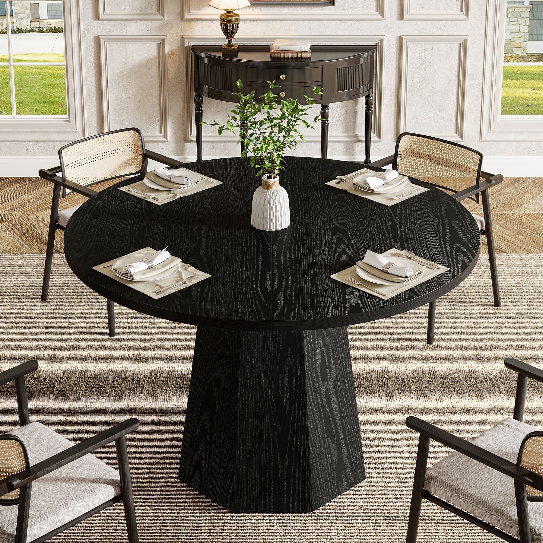 46.4" Dining Table, Round Kitchen Dinner Table with Sturdy Base Tribesigns