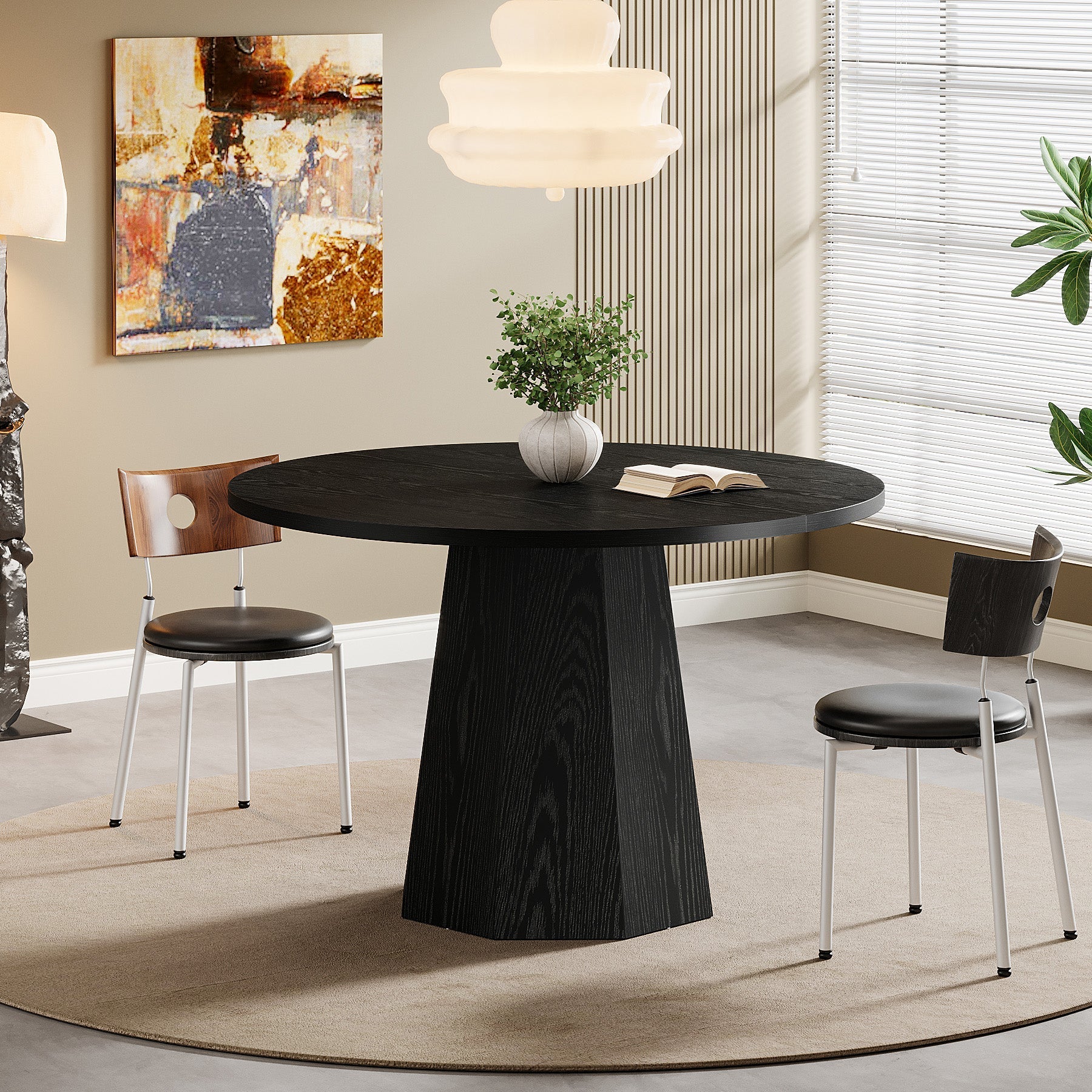 46.4" Dining Table, Round Kitchen Dinner Table with Sturdy Base Tribesigns