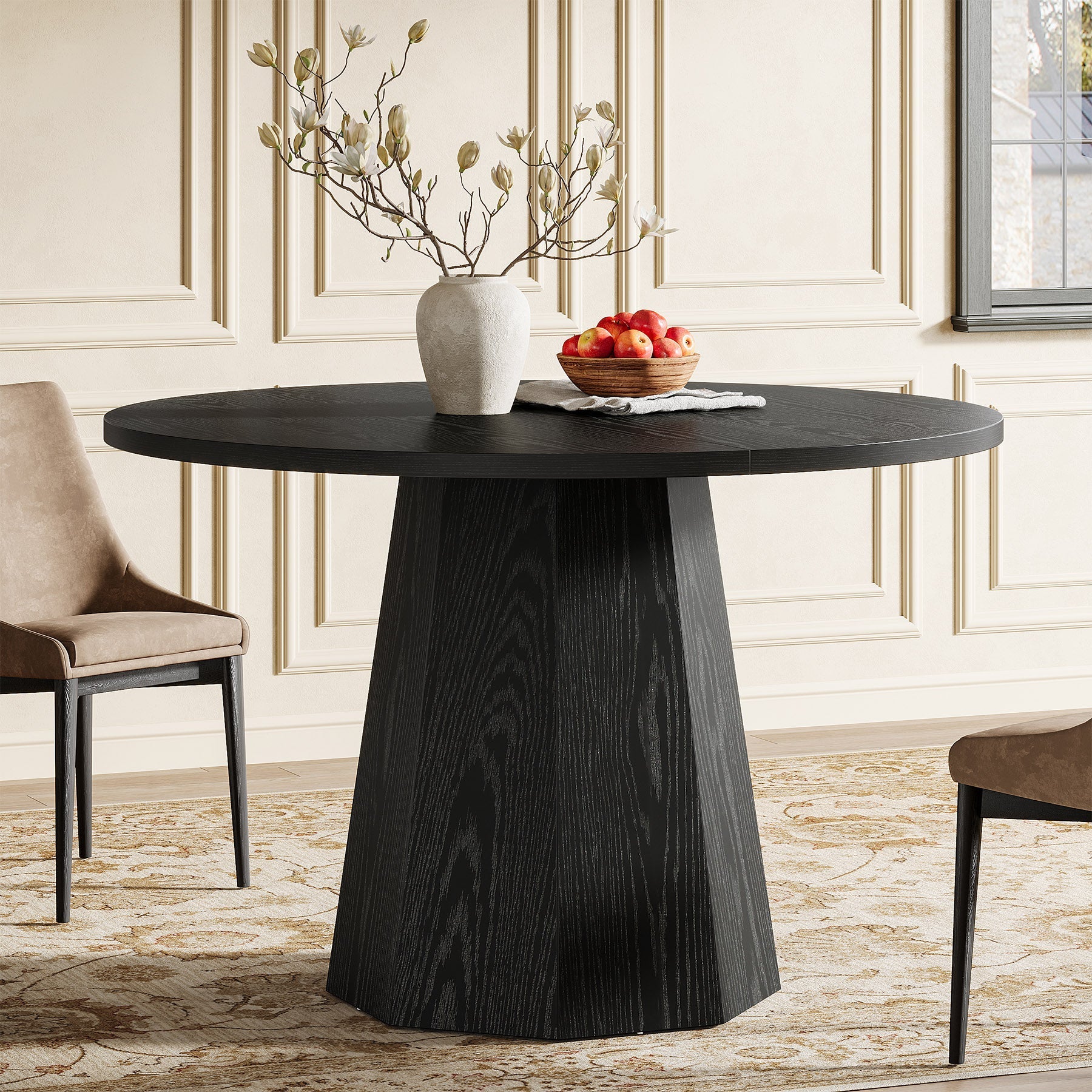 46.4" Dining Table, Round Kitchen Dinner Table with Sturdy Base Tribesigns