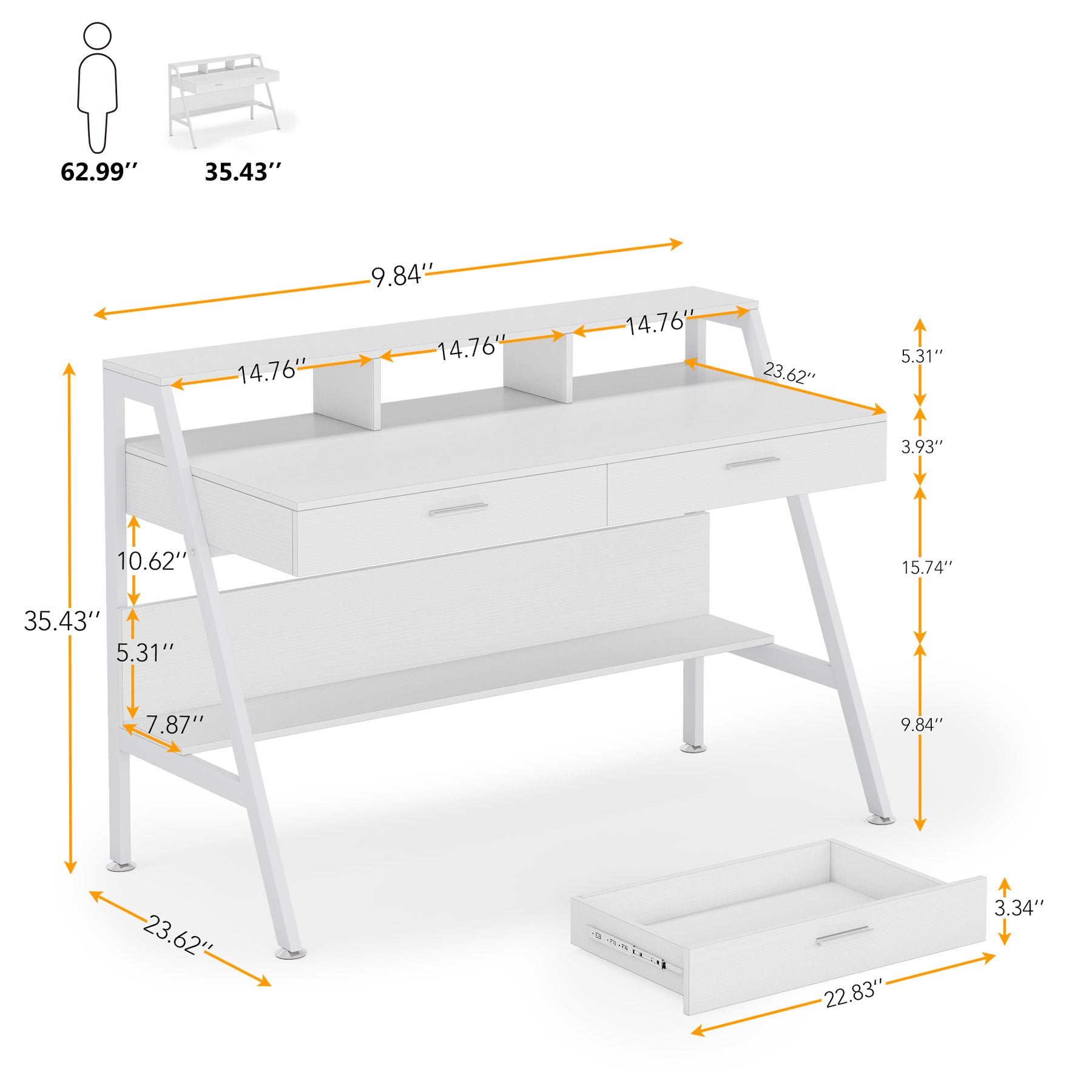 Tribesigns Bureau d'ordinateur blanc, bureau de 120 cm avec rangement et tiroirs