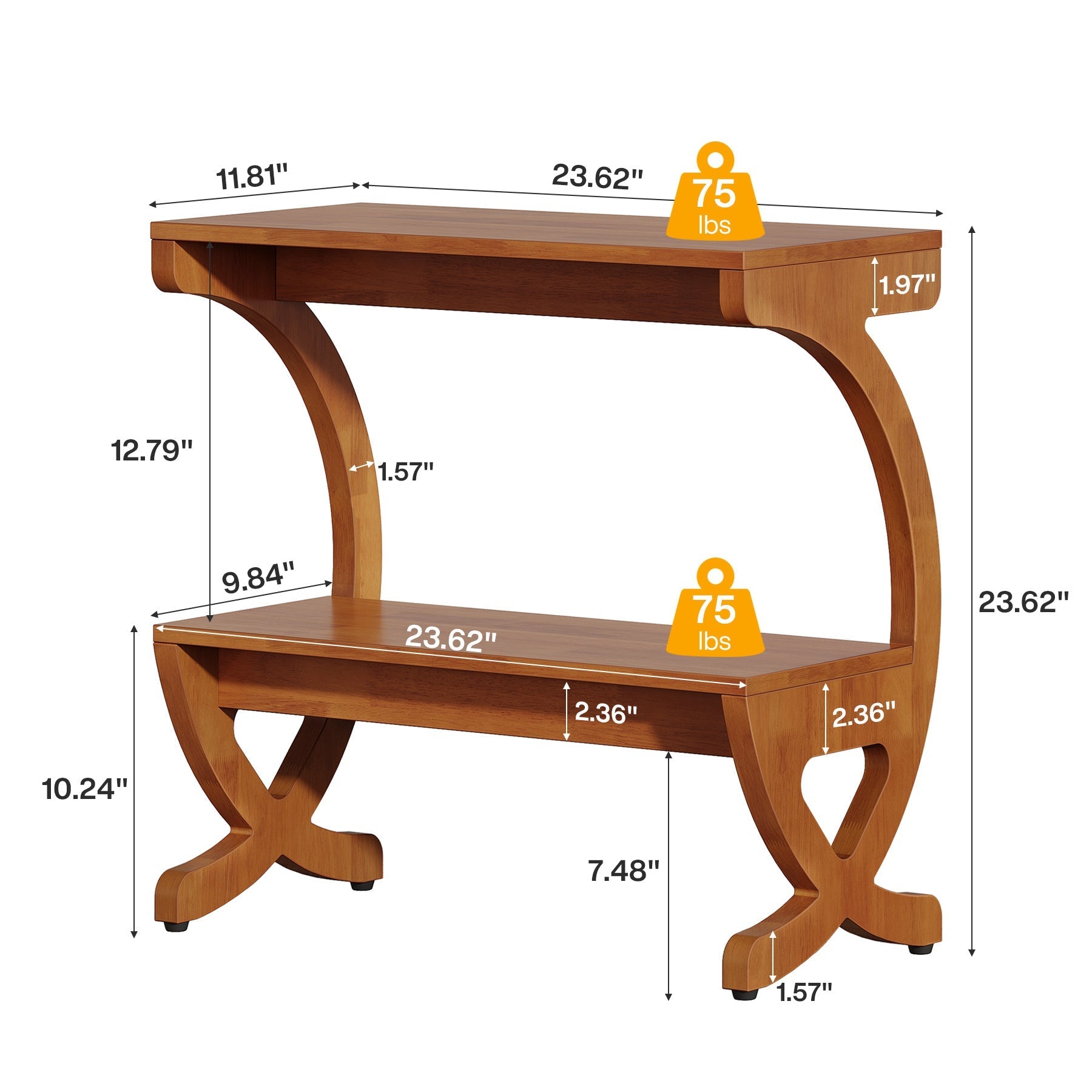 Tribesigns Table d'appoint en bois massif avec étagère, Table de chevet étroite à 2 niveaux de style mid-century